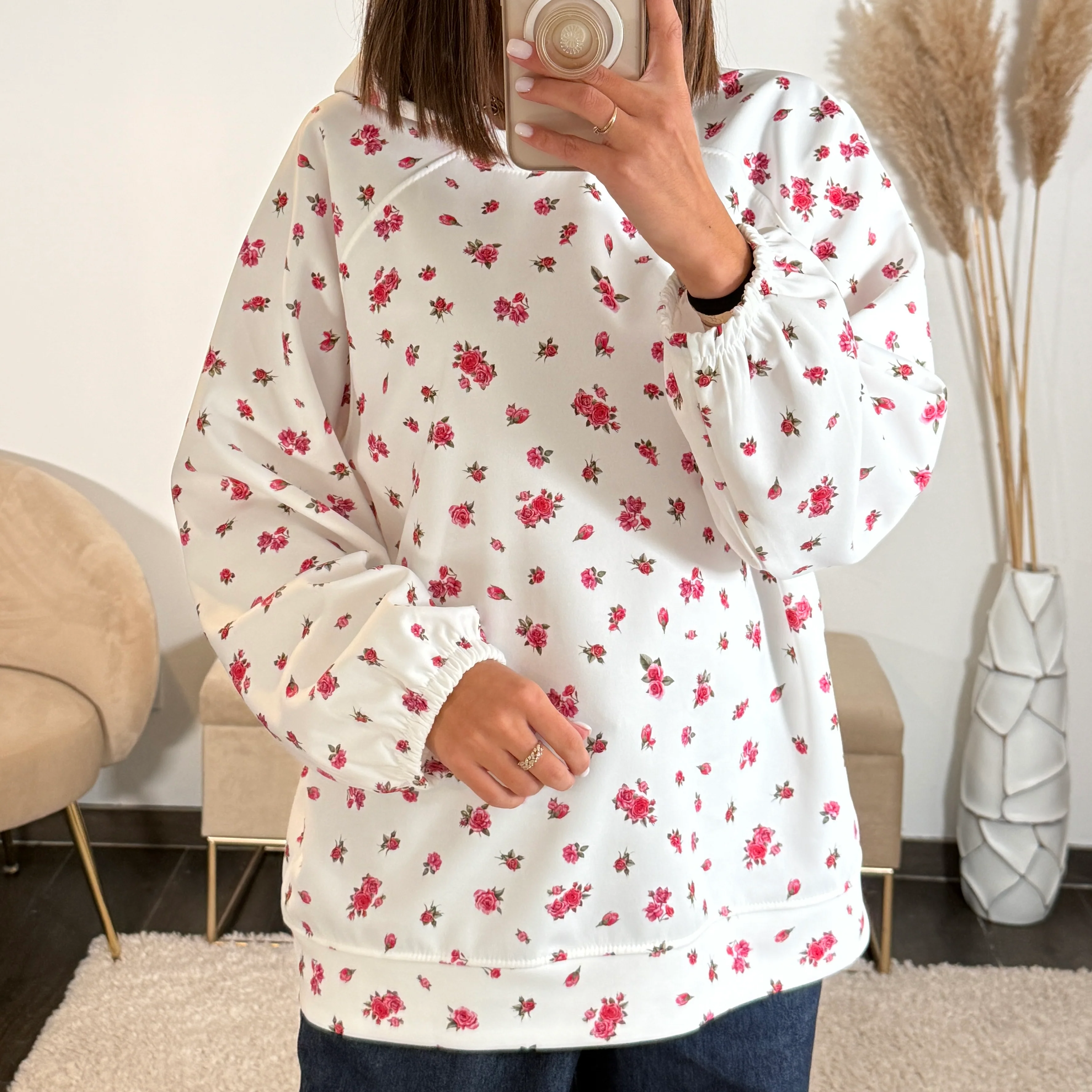 SWEAT BLANC FLEURI ROSE ISIS - Image 3