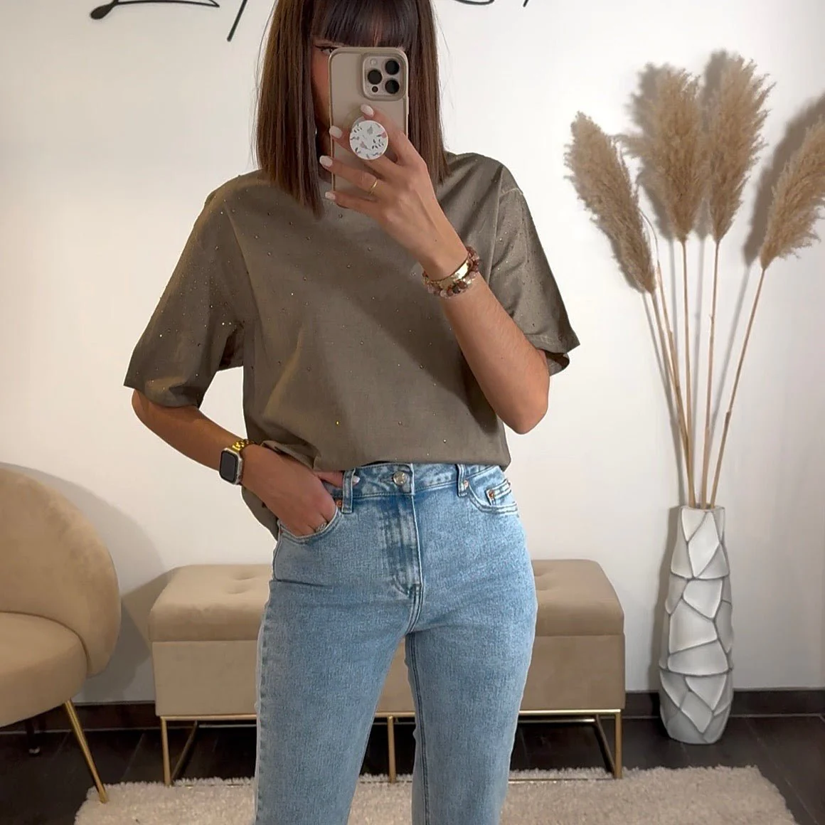 T-SHIRT TAUPE SHINY