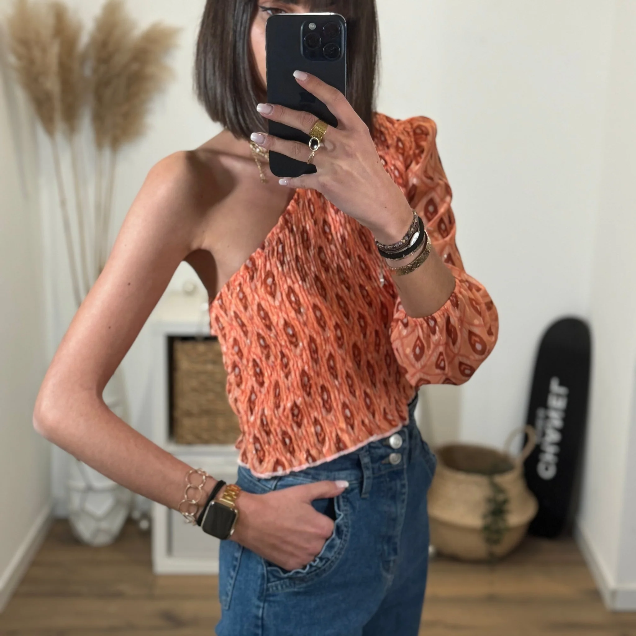 TOP ASYMETRIQUE ORANGE ALIX - Image 2