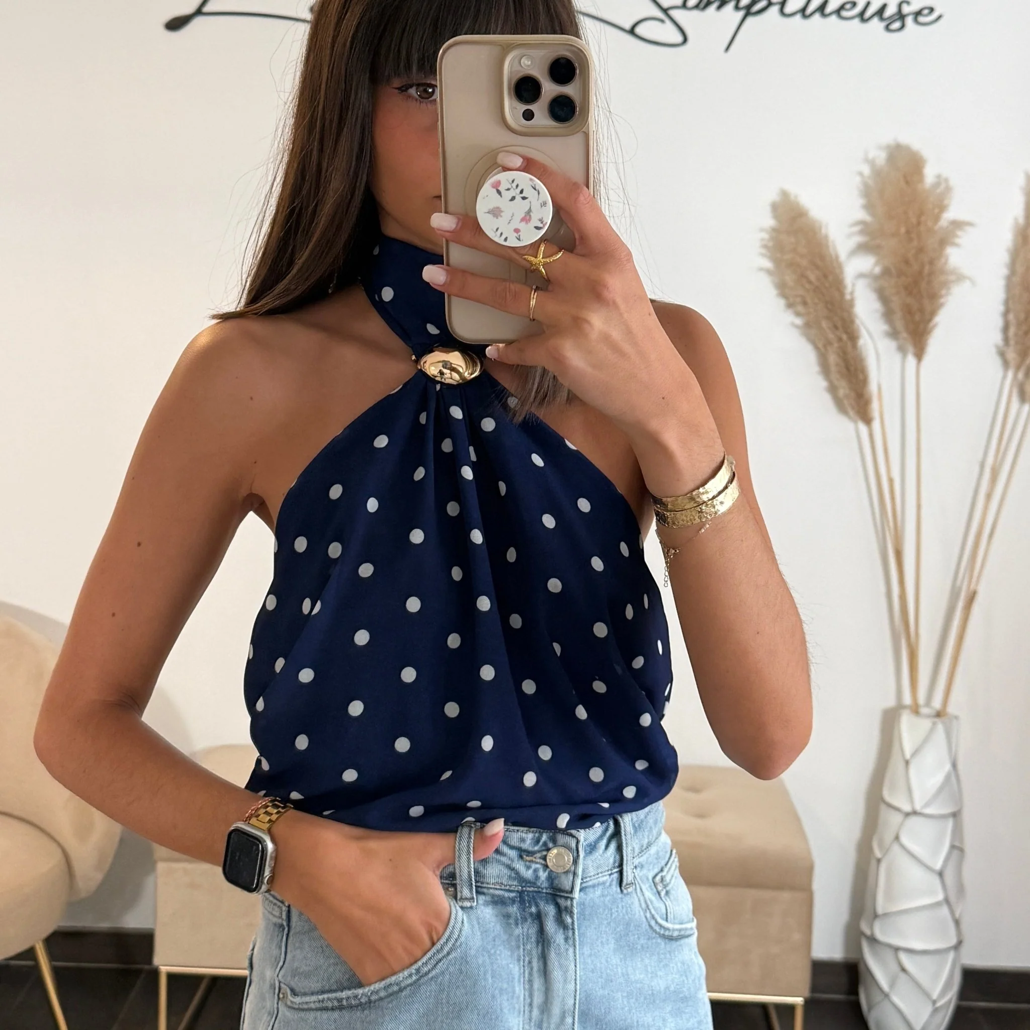 TOP BLEU A POIS SAM