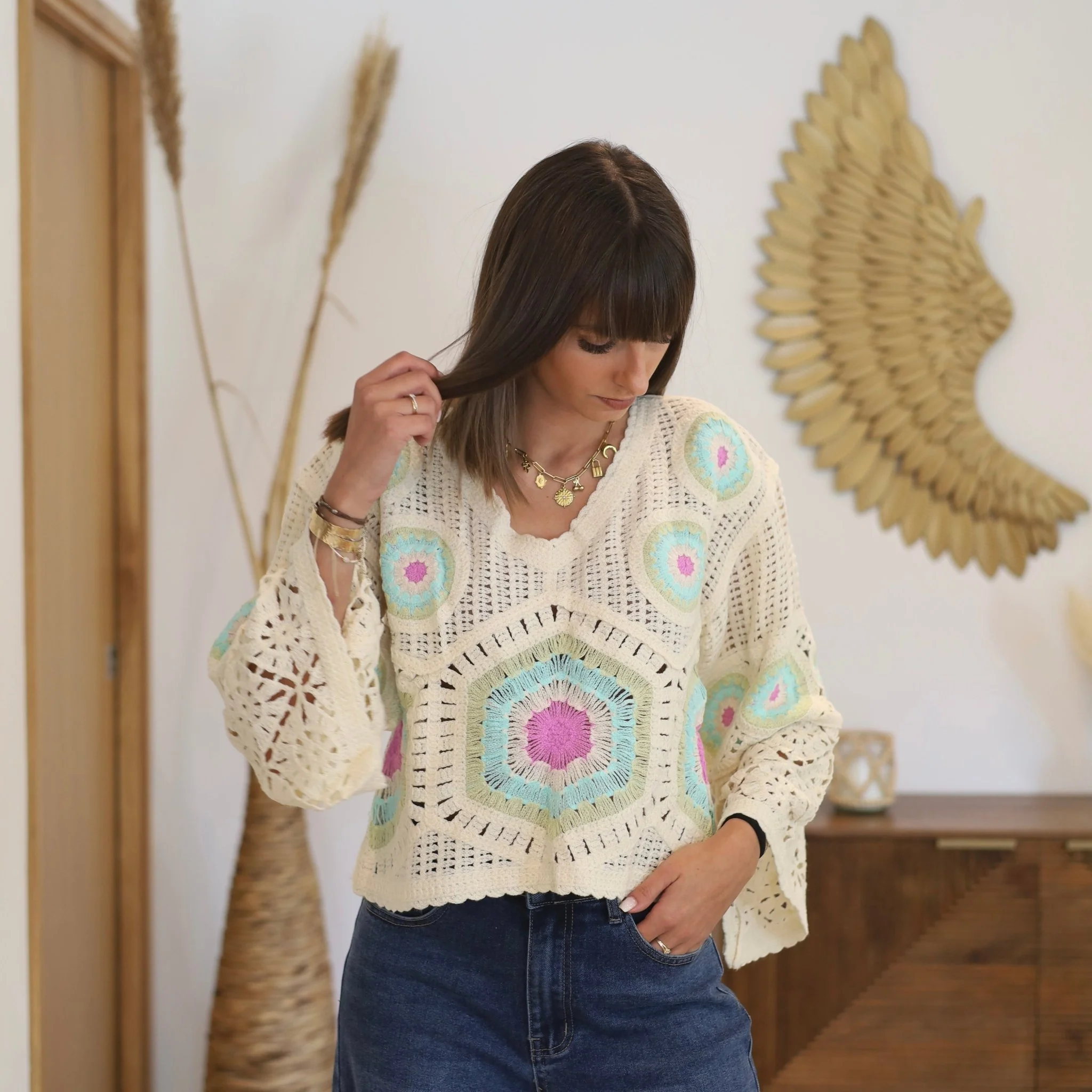 TOP CROCHET BEIGE/BLEU SANDY - Image 2