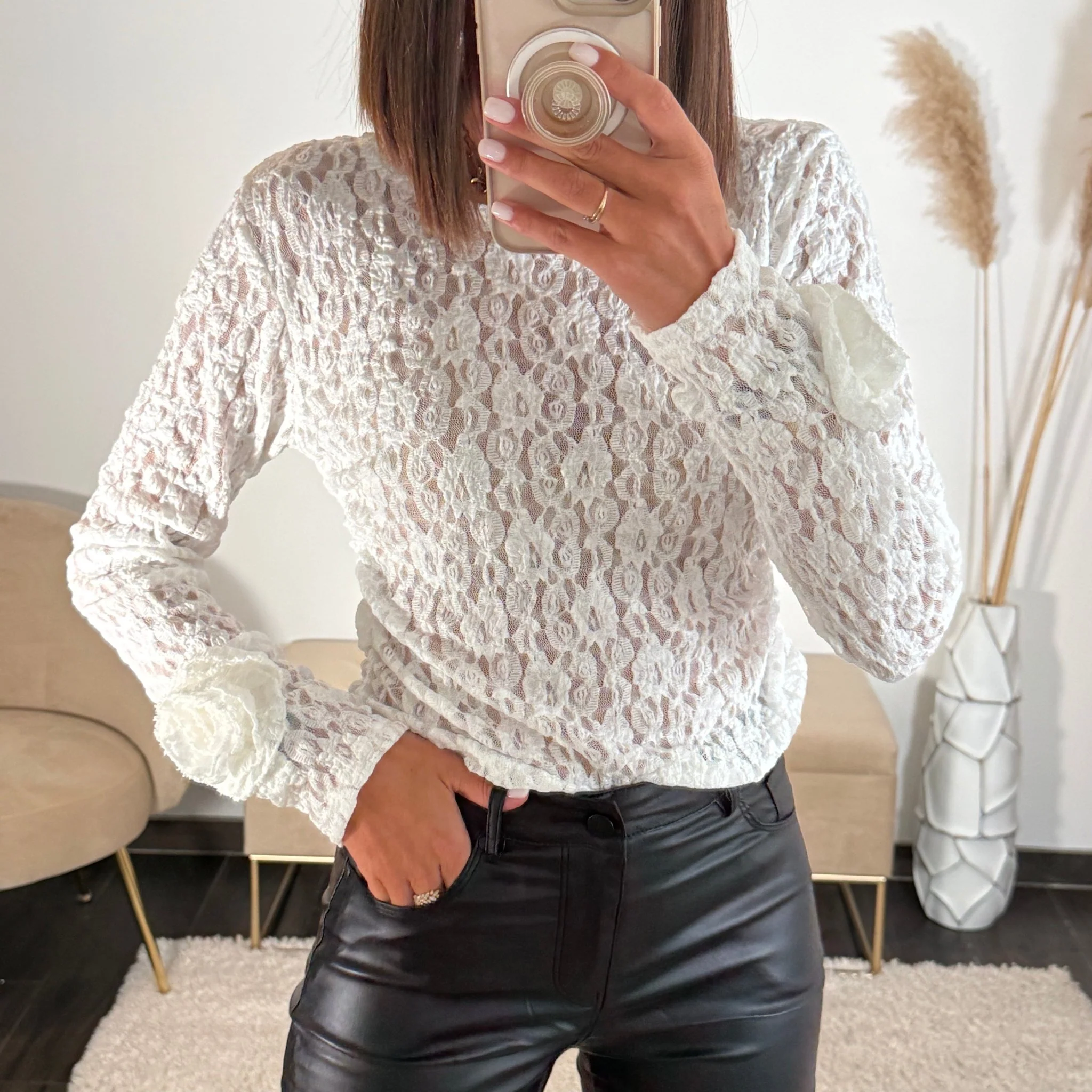TOP DENTELLE FLOWER BLANC