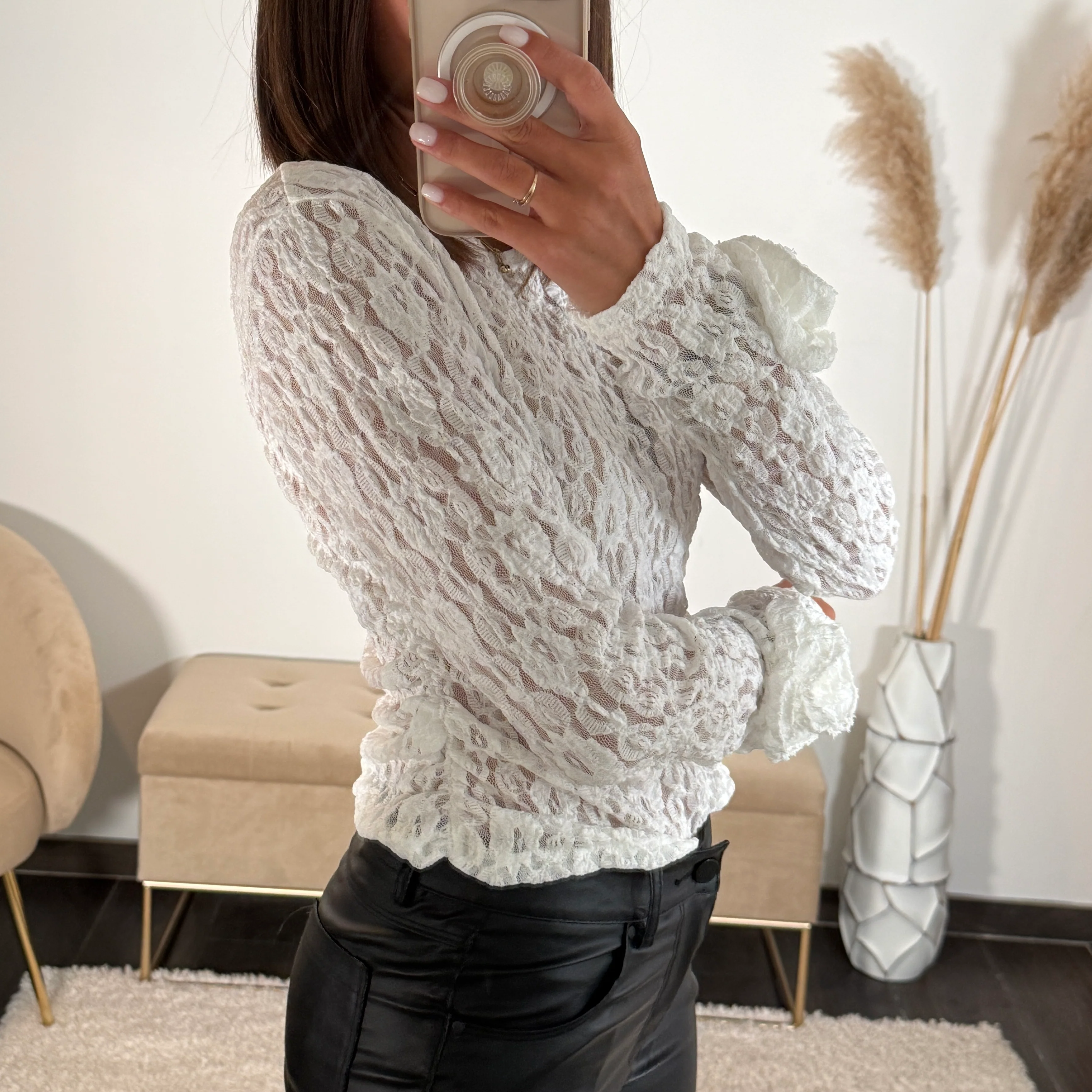TOP DENTELLE FLOWER BLANC - Image 2