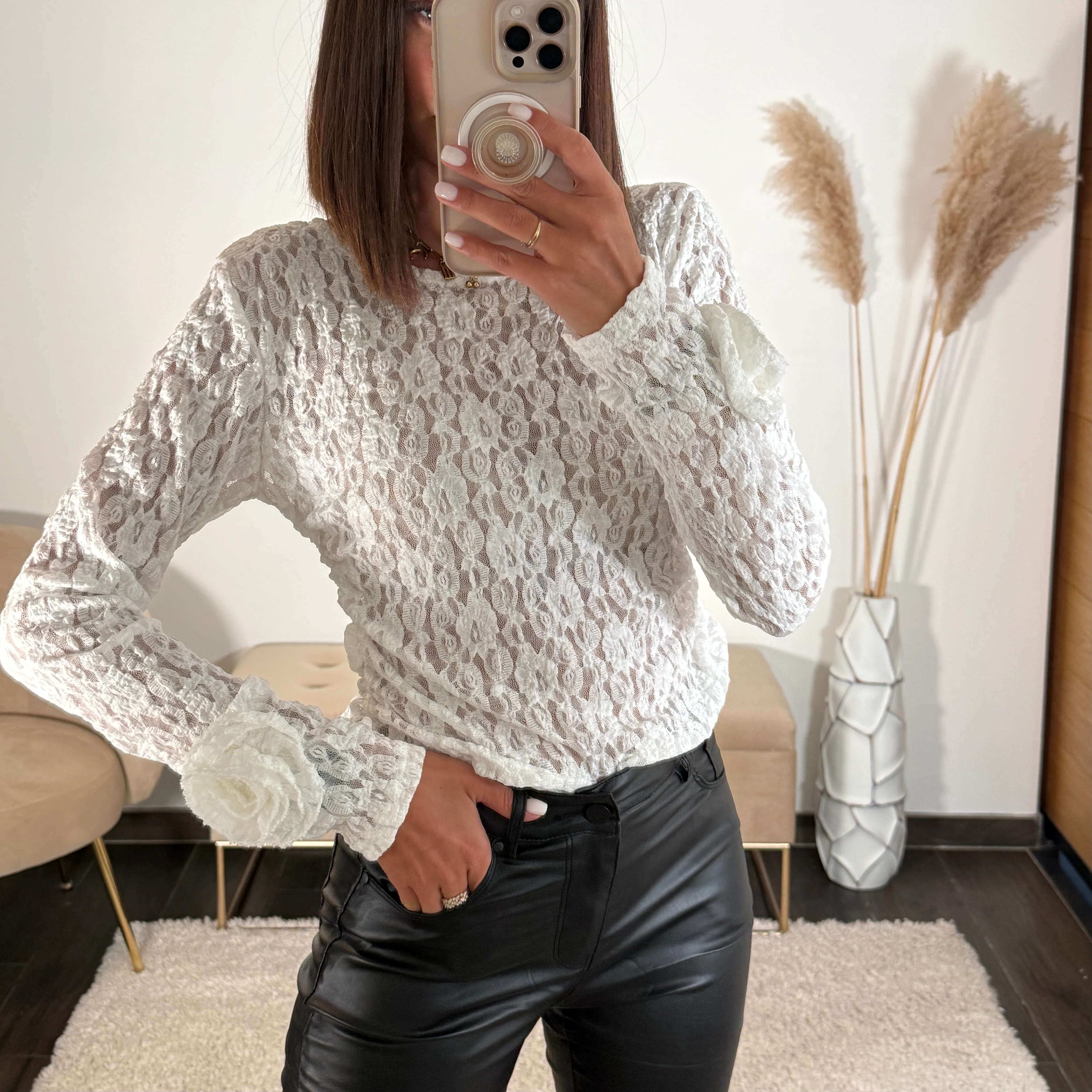 TOP DENTELLE FLOWER BLANC - Image 3