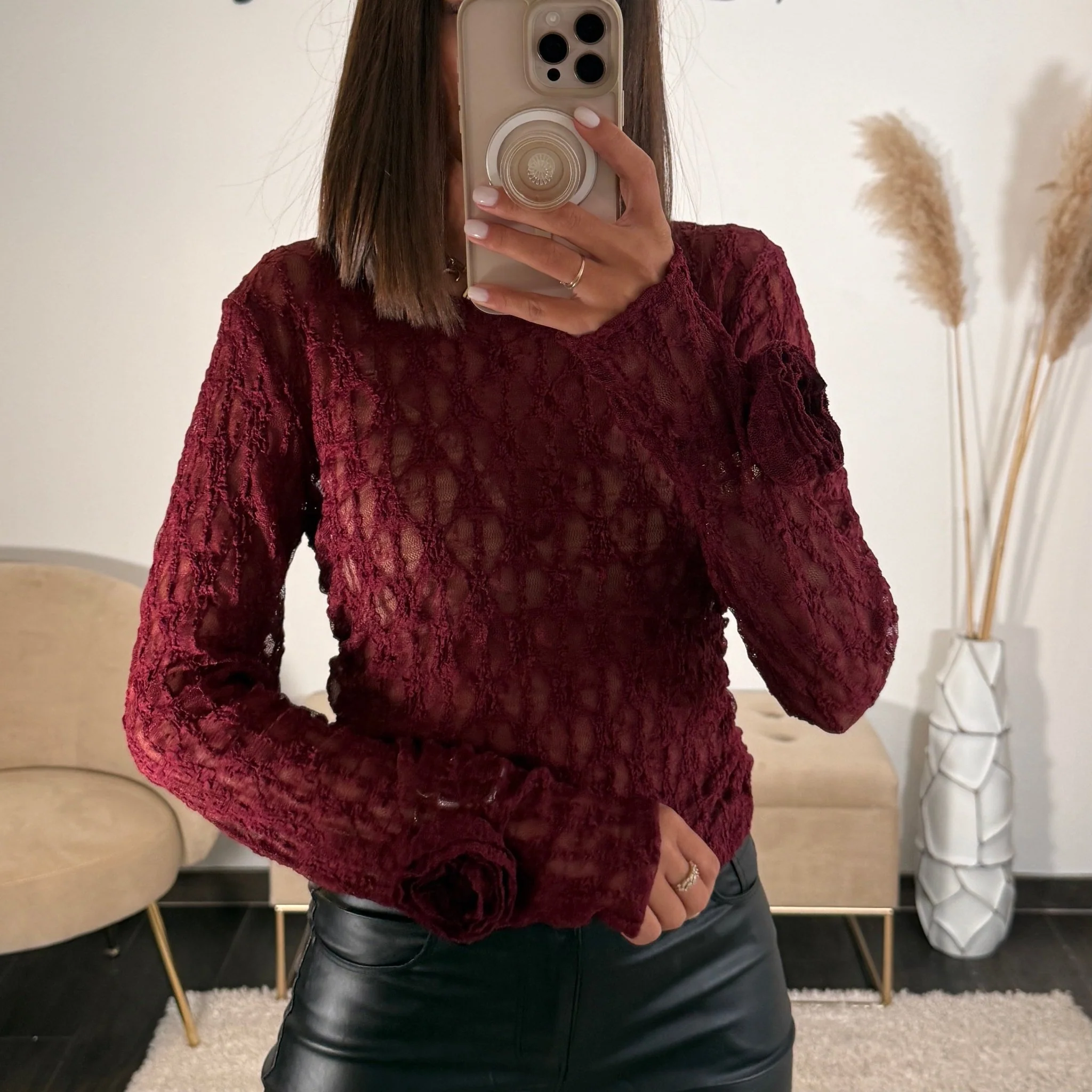 TOP DENTELLE FLOWER BORDEAUX - Image 2