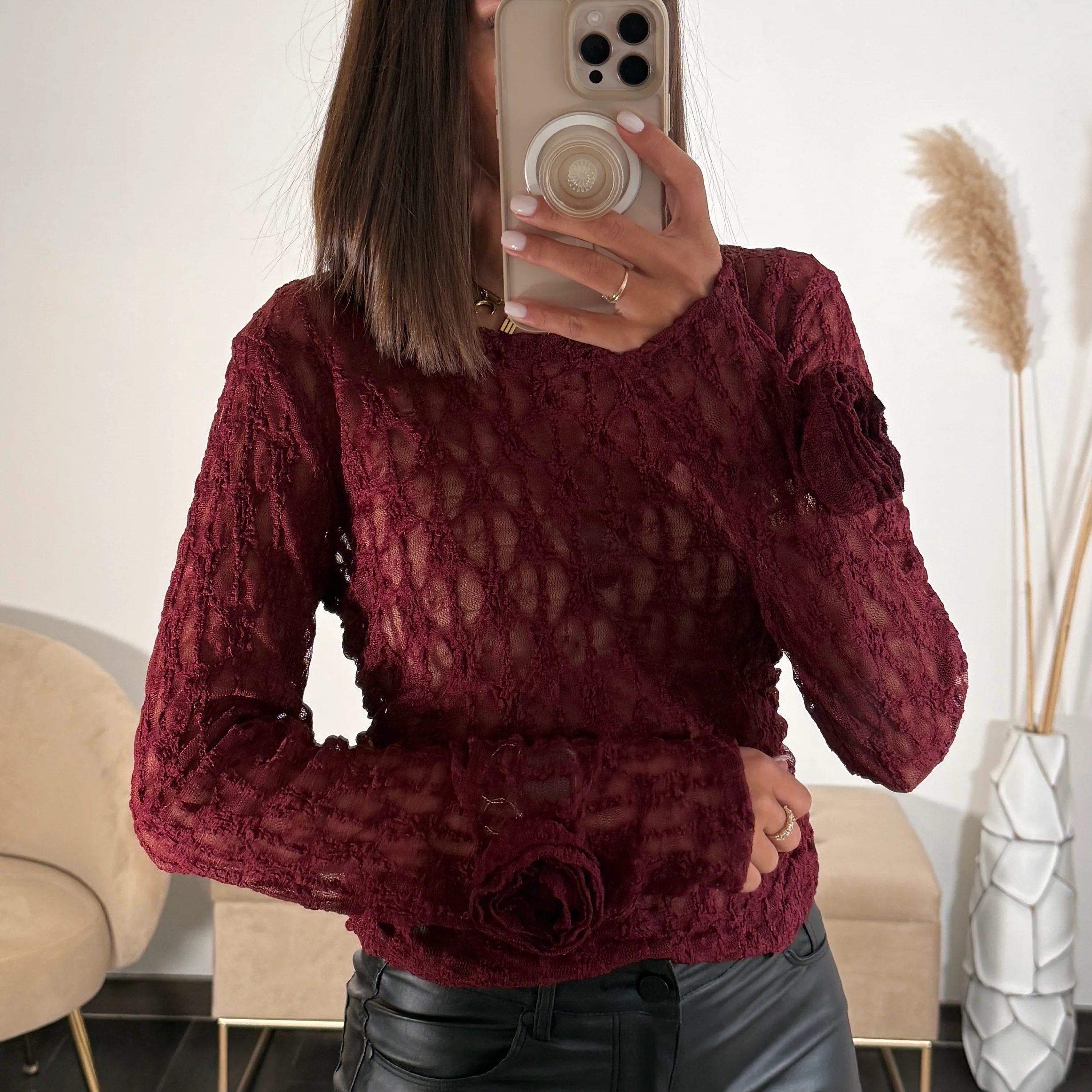 TOP DENTELLE FLOWER BORDEAUX - Image 3
