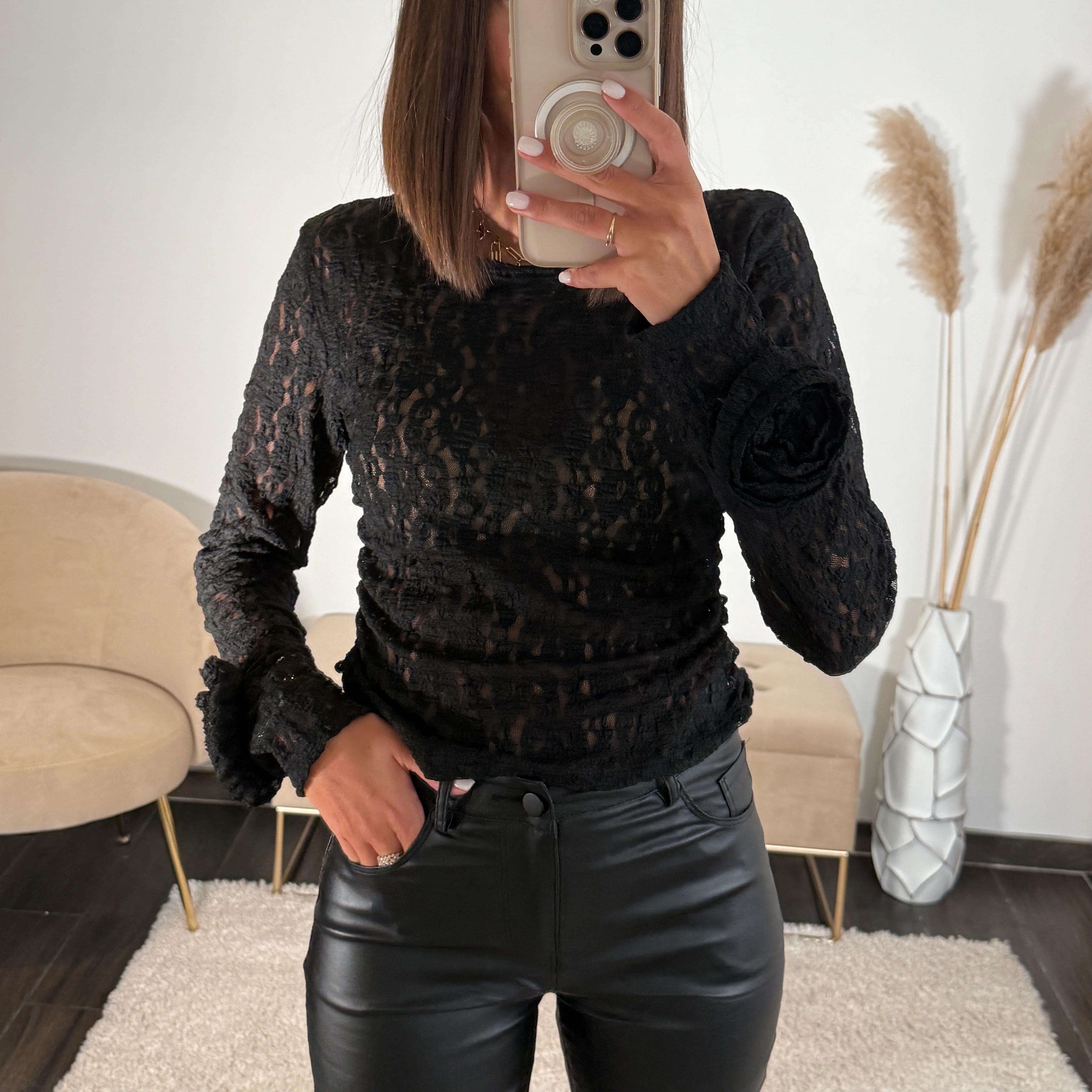 TOP DENTELLE FLOWER NOIR - Image 3