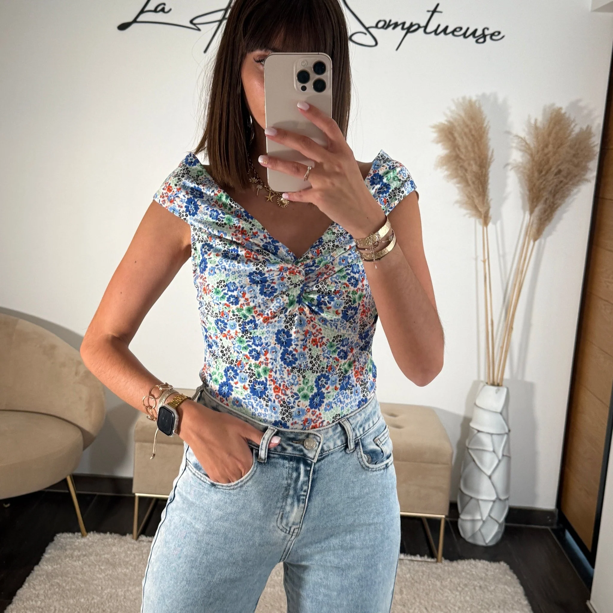 TOP FLEURI BLEU MIRA