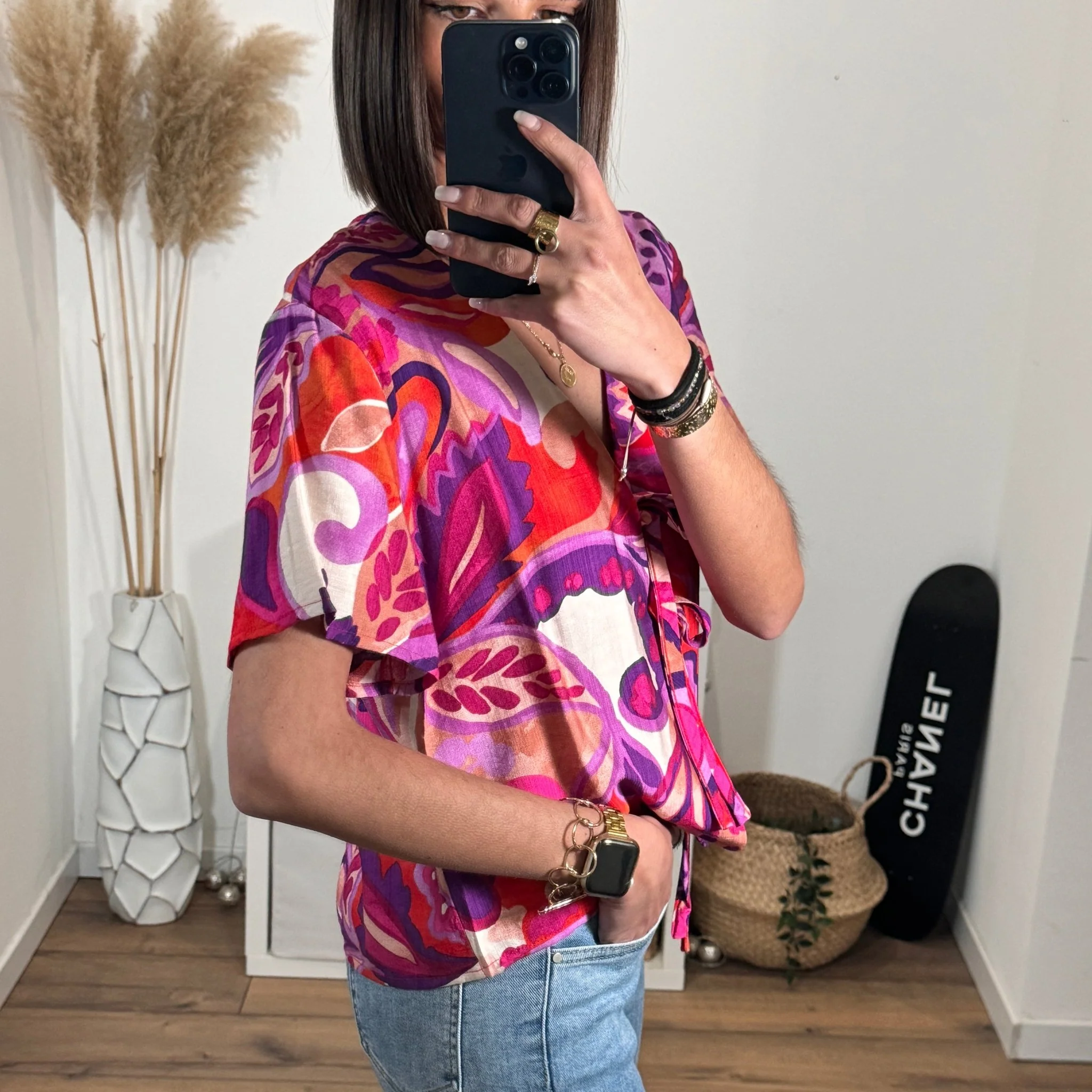 TOP IMPRIME ROUGE ET VIOLET LENA - Image 2