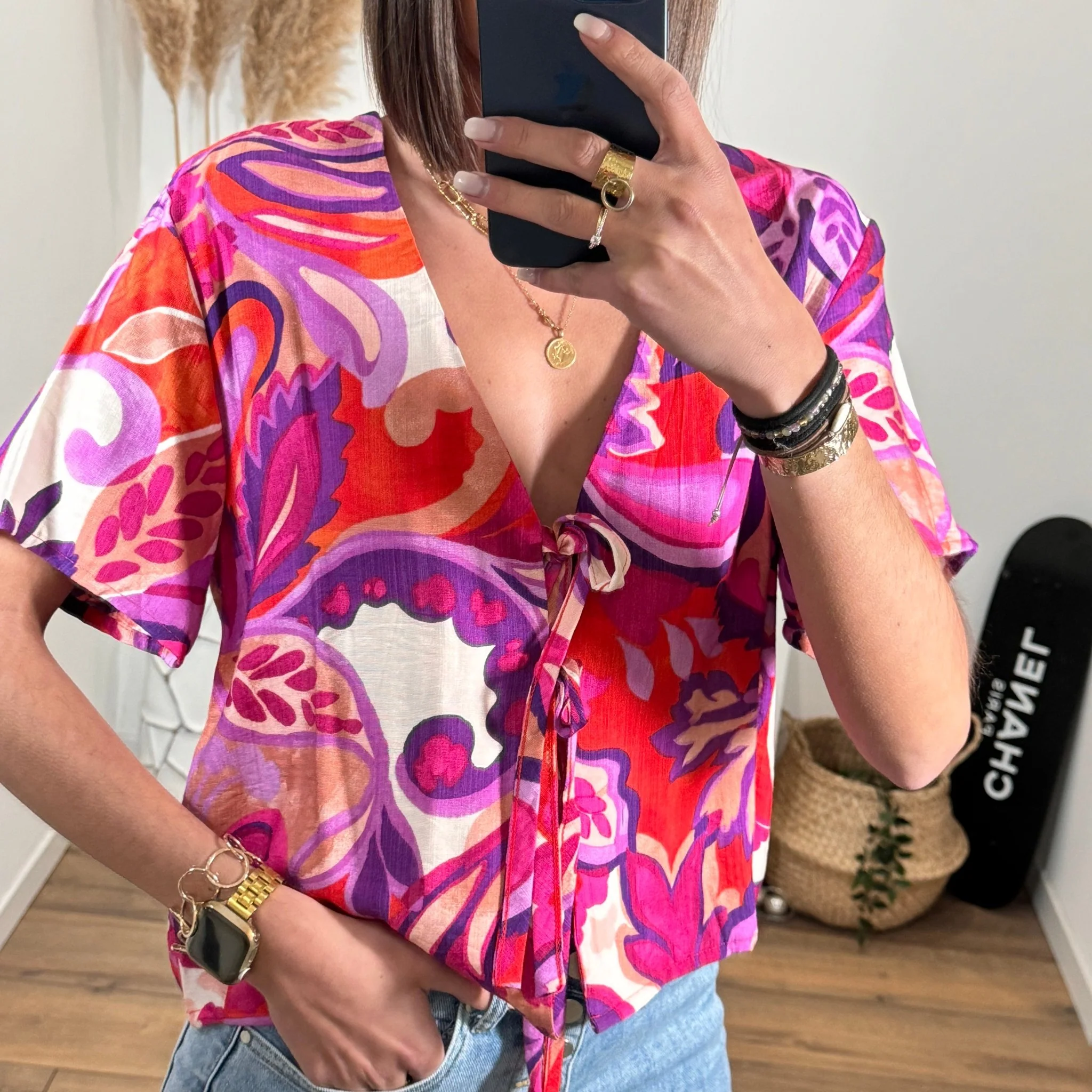 TOP IMPRIME ROUGE ET VIOLET LENA - Image 3