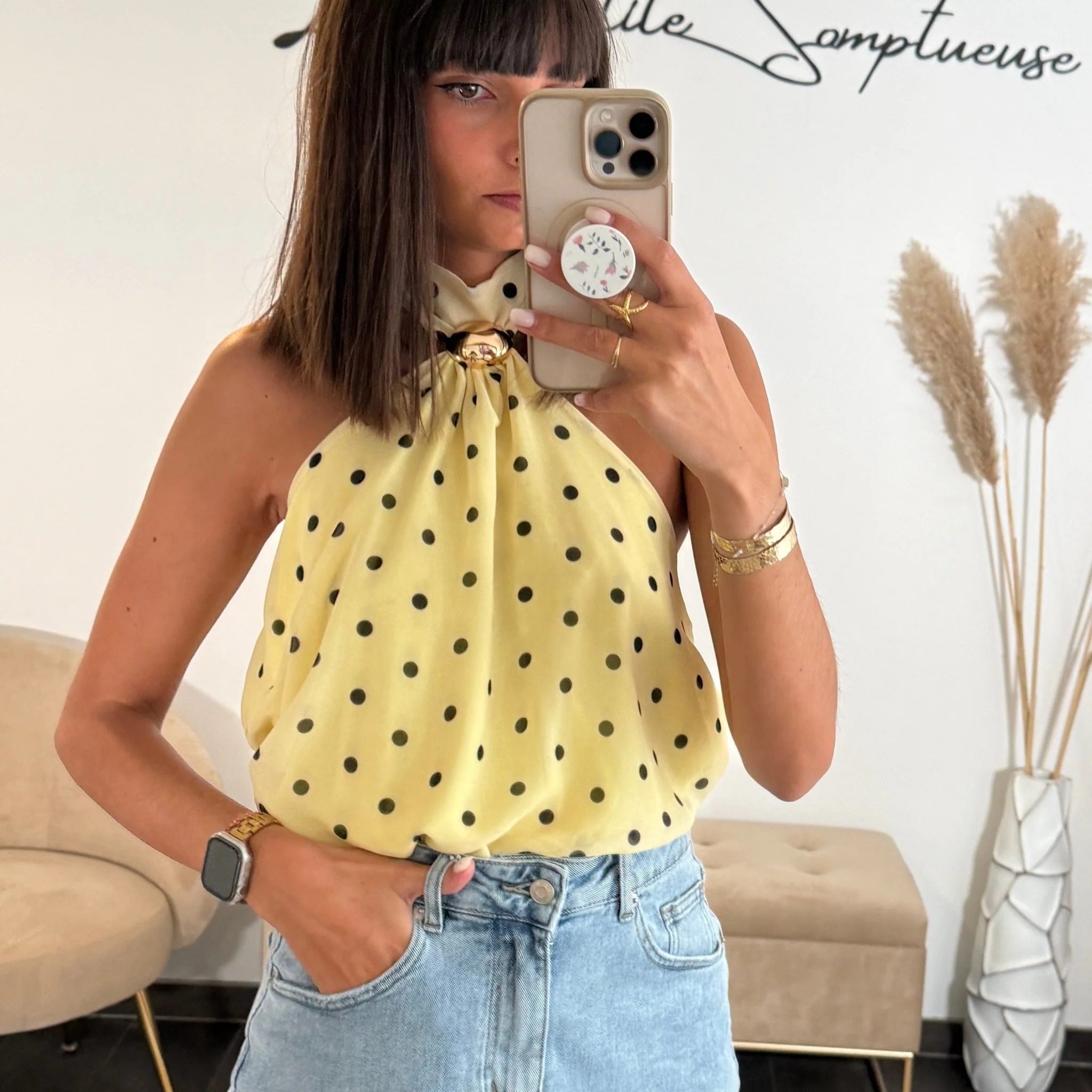 TOP JAUNE A POIS SAM