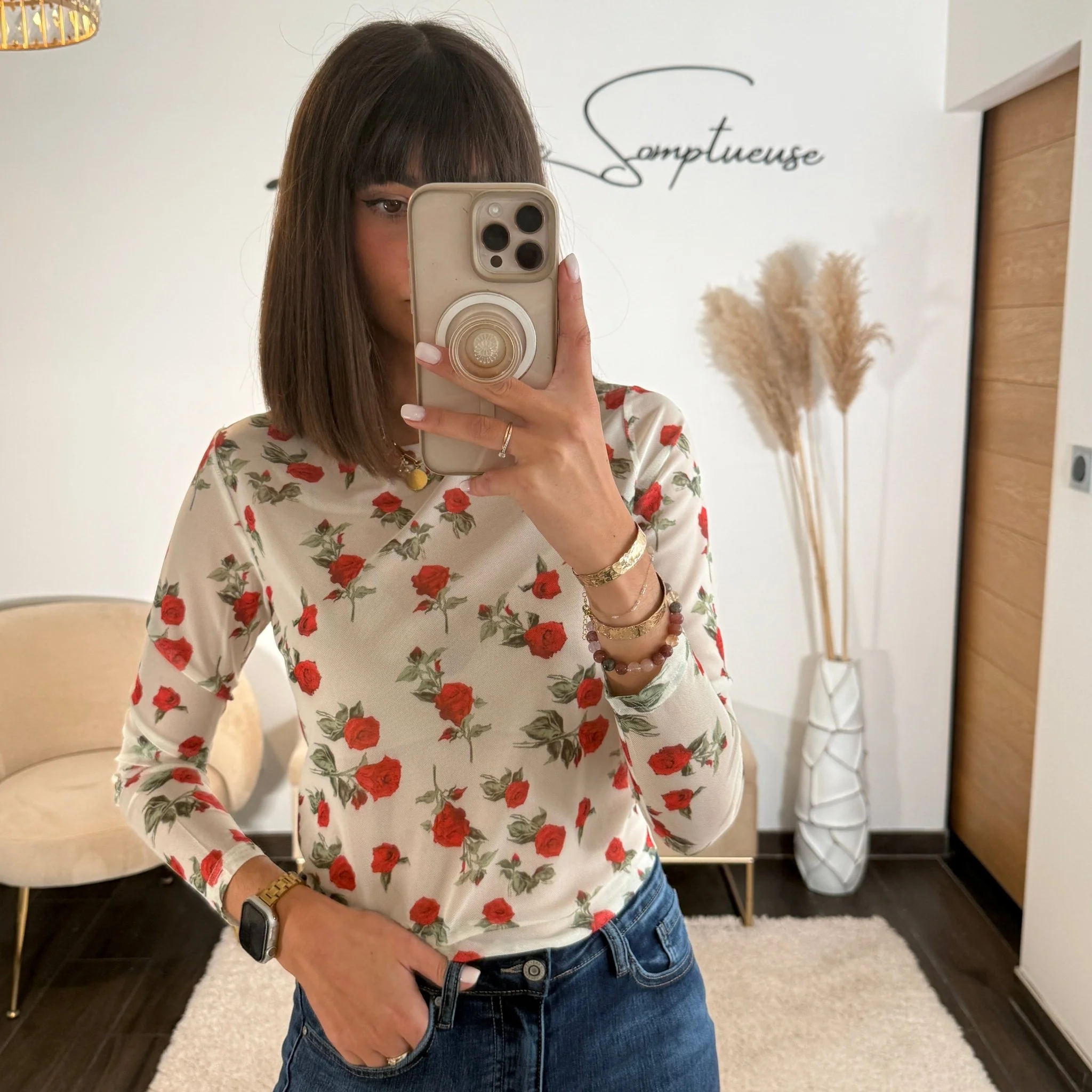 TOP MECHE BLANC ROSY