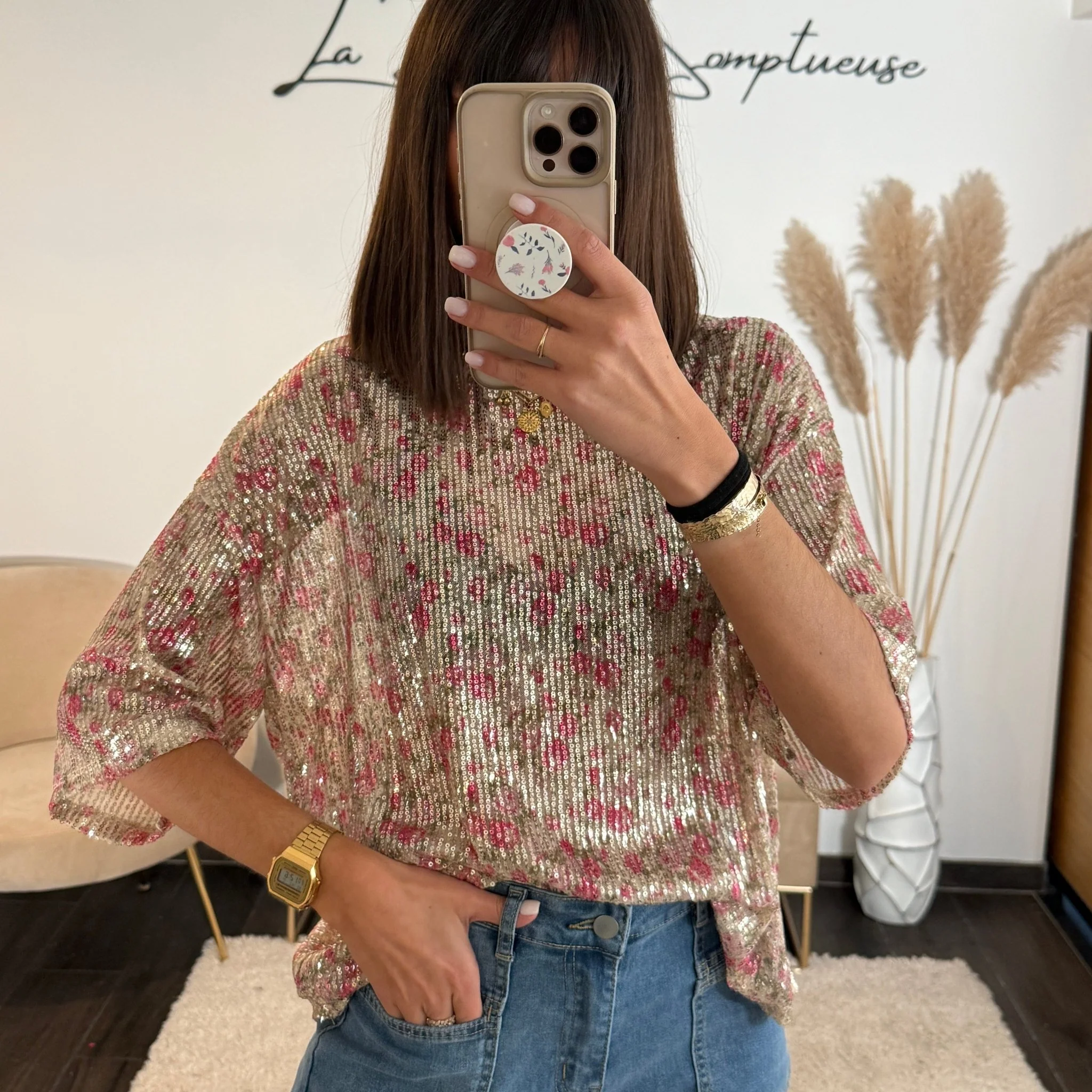 TOP SEQUINS ROSE