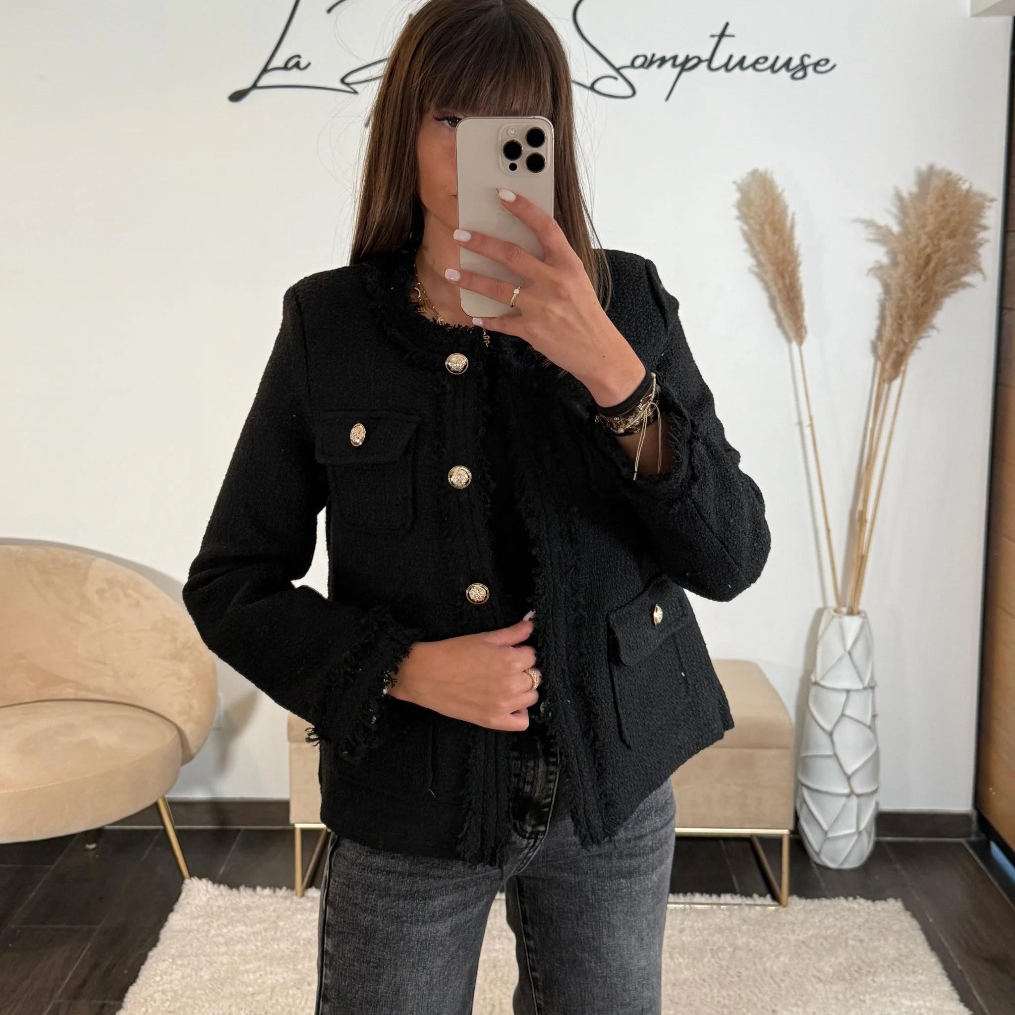 VESTE EN TWEED NOIRE CHANI