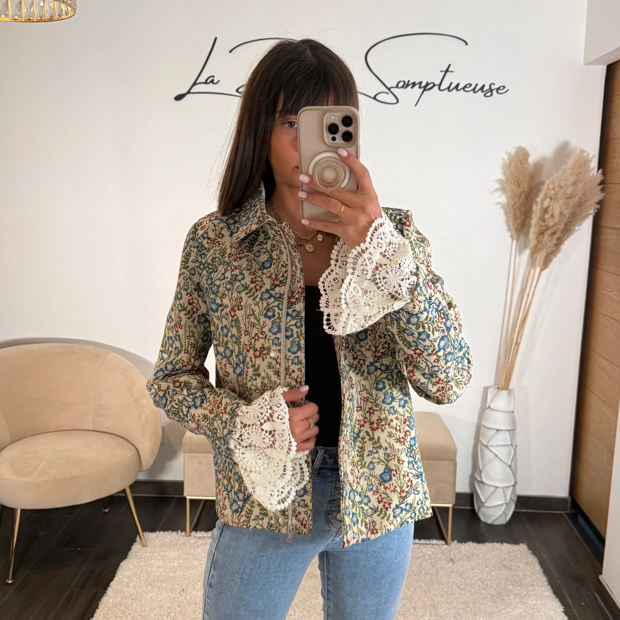VESTE FLEURIE BLEU AGATHE - Image 2