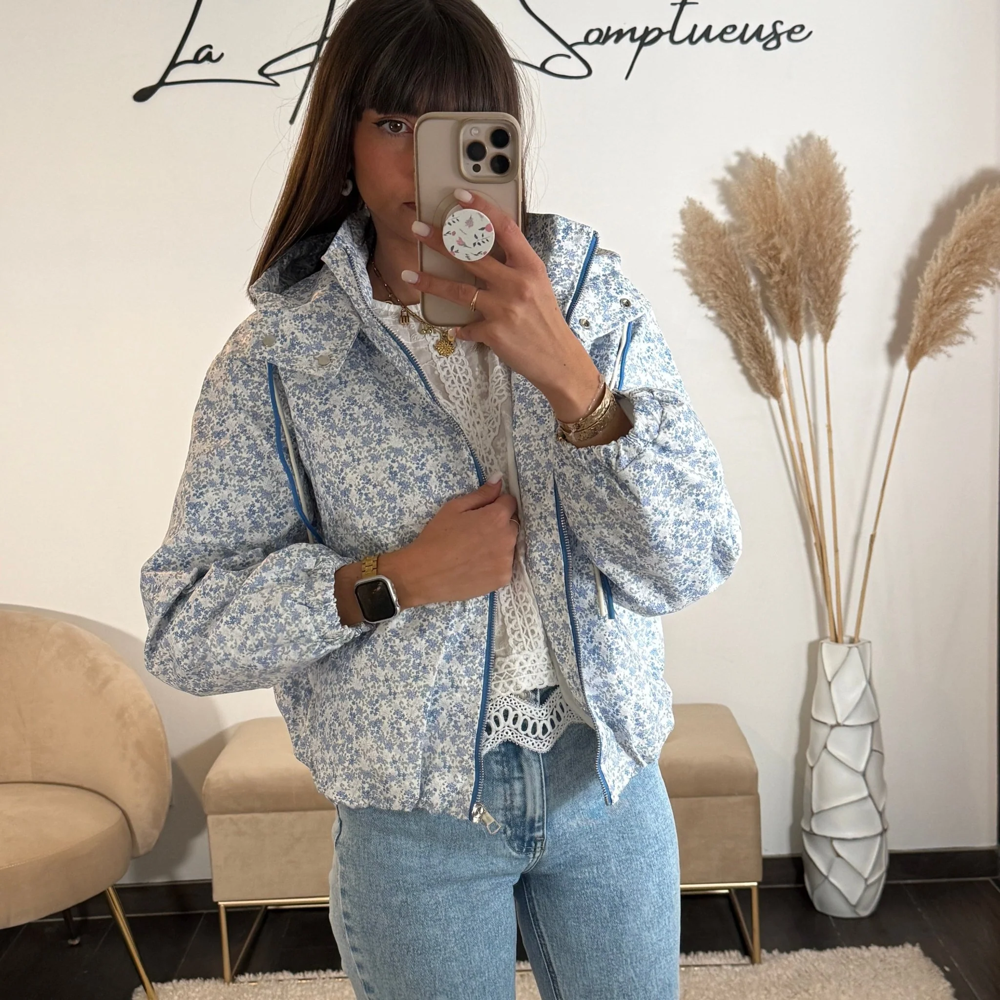 VESTE IMPERMEABLE BLEU FLOWERS