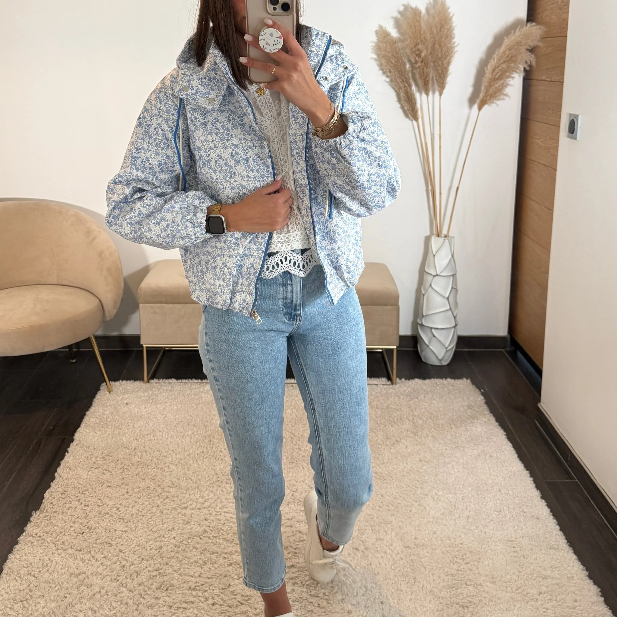 VESTE IMPERMEABLE BLEU FLOWERS - Image 2