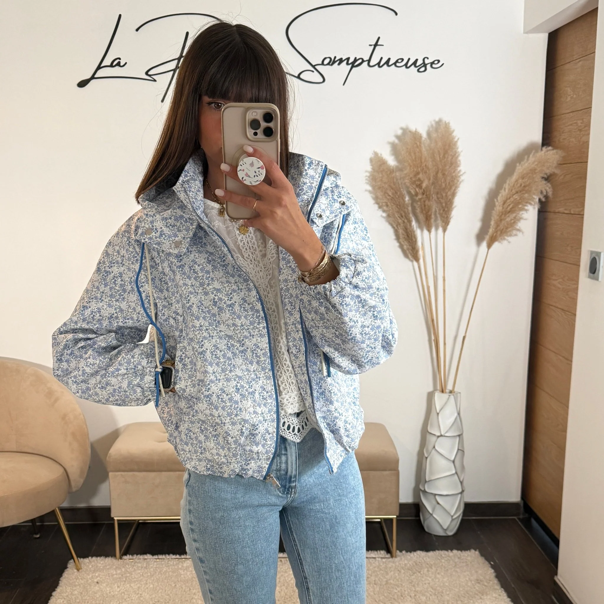 VESTE IMPERMEABLE BLEU FLOWERS - Image 3