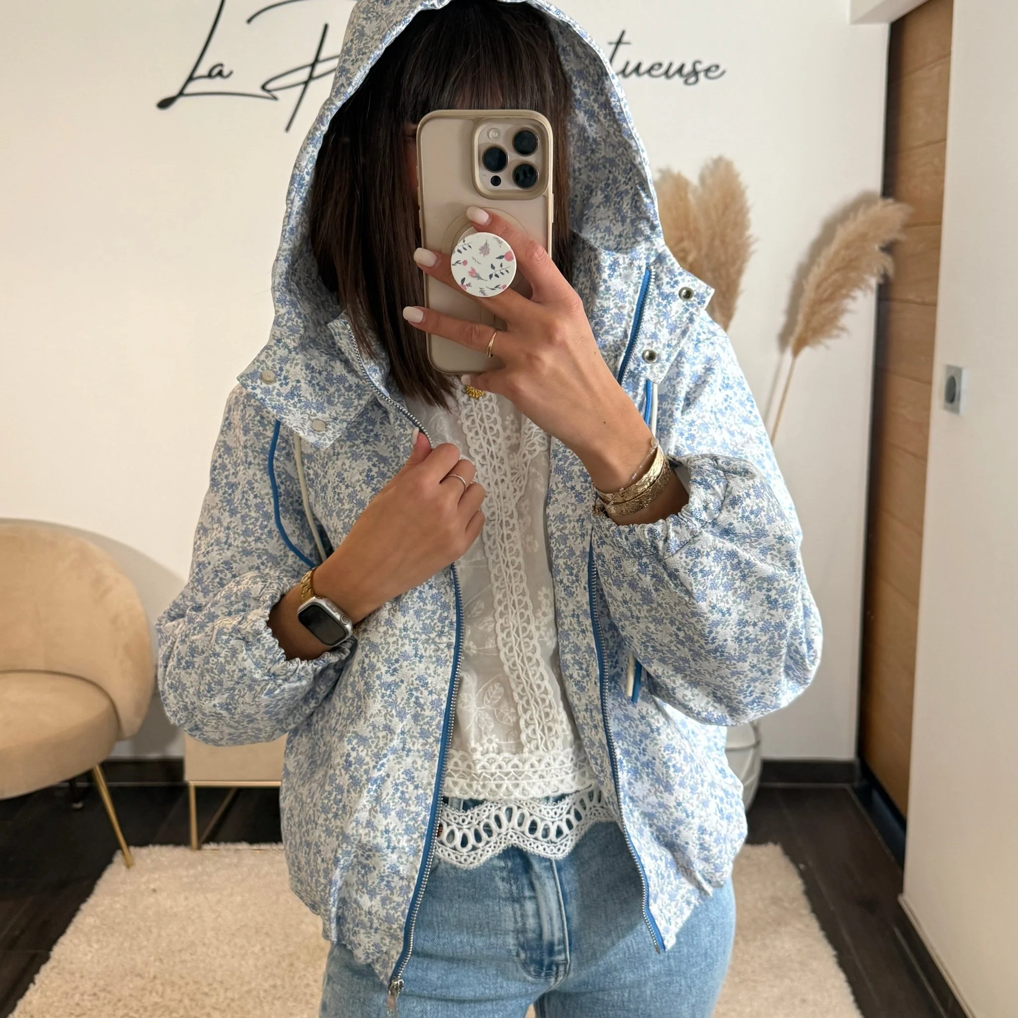 VESTE IMPERMEABLE BLEU FLOWERS - Image 4