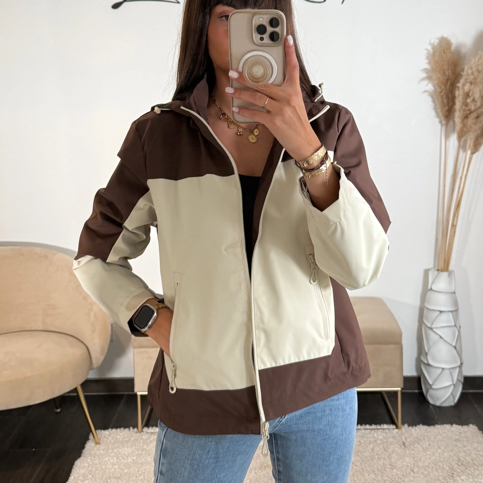 VESTE IMPERMEABLE CHOCO/BEIGE ISIA - Image 2