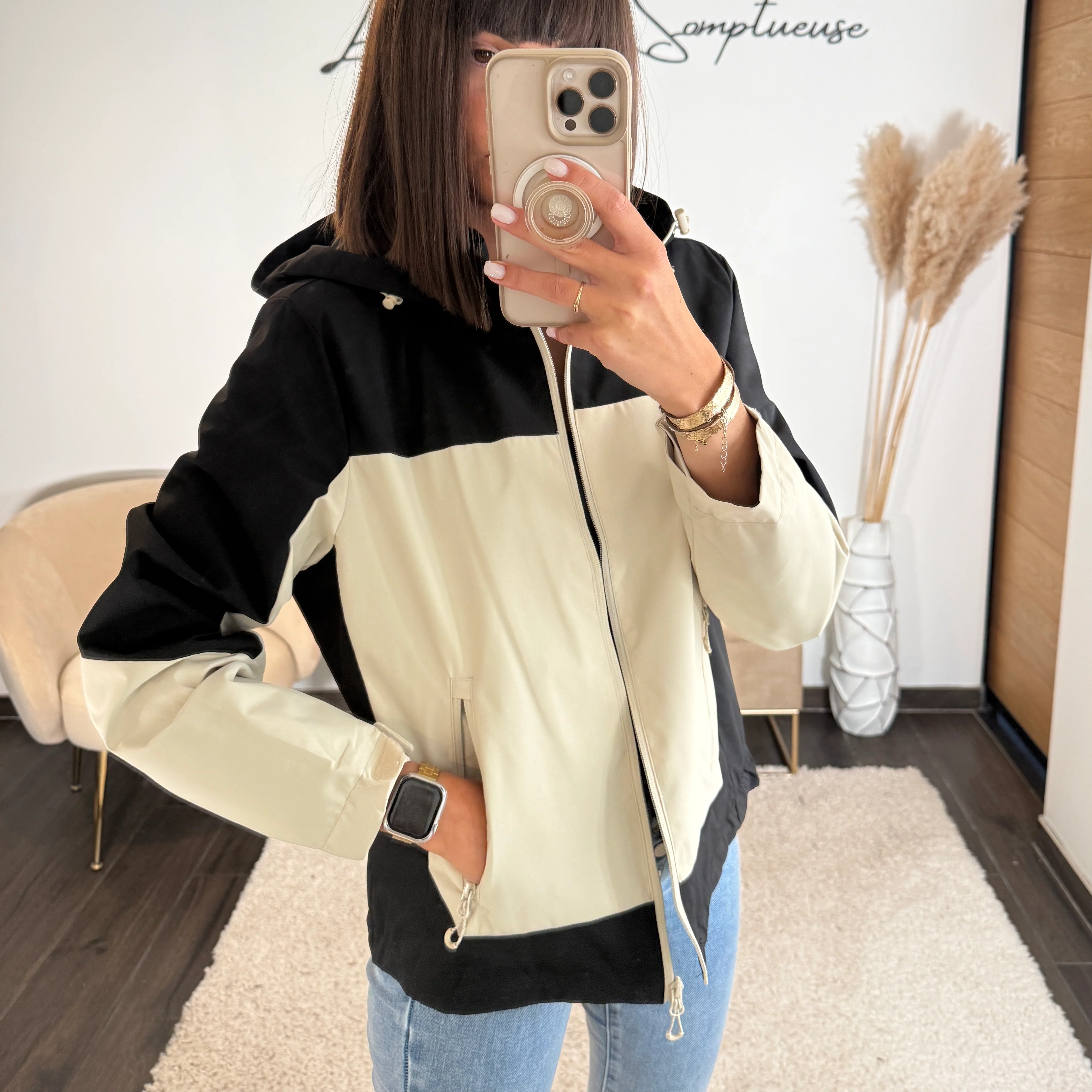VESTE IMPERMEABLE NOIR/BEIGE ISIA - Image 2