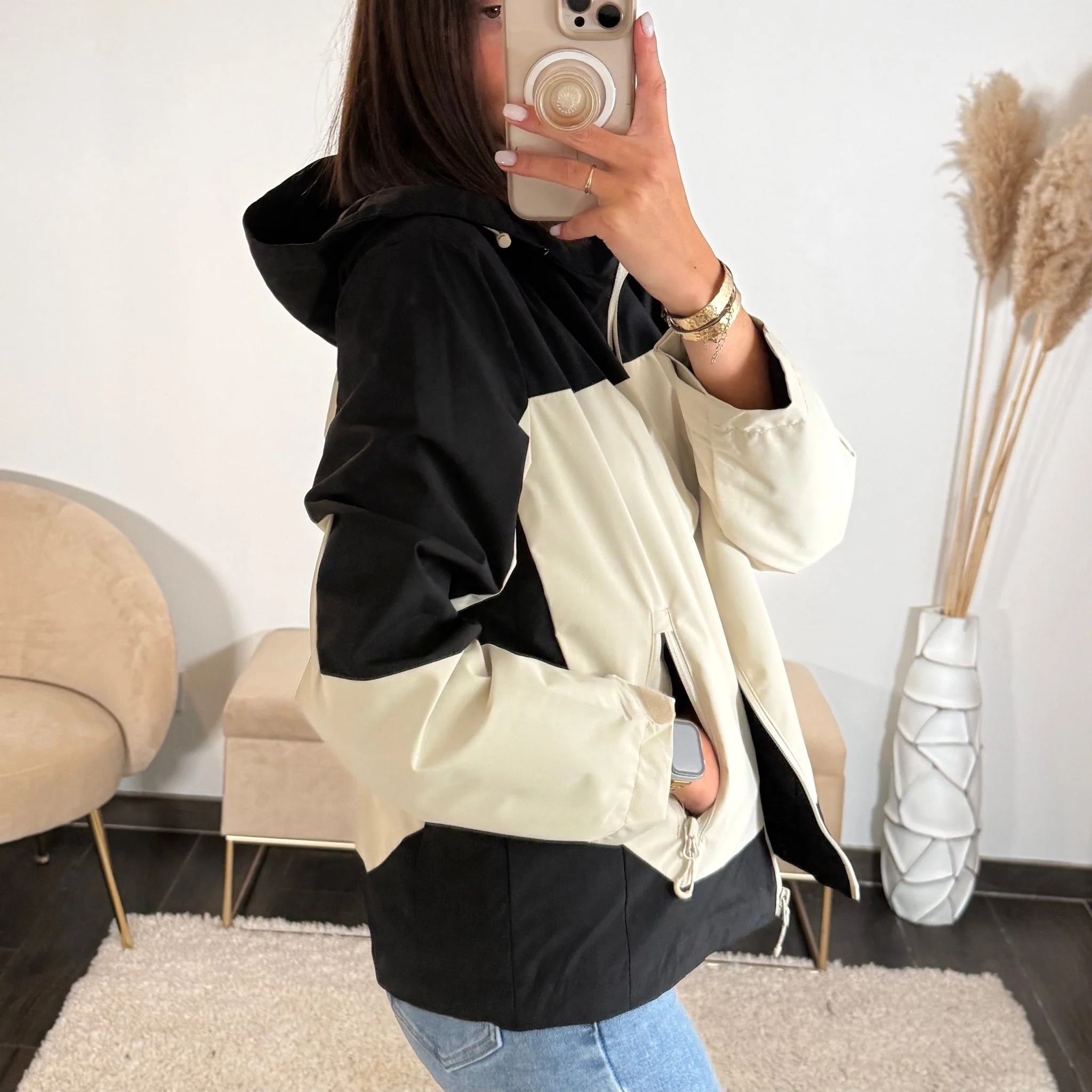 VESTE IMPERMEABLE NOIR/BEIGE ISIA - Image 3