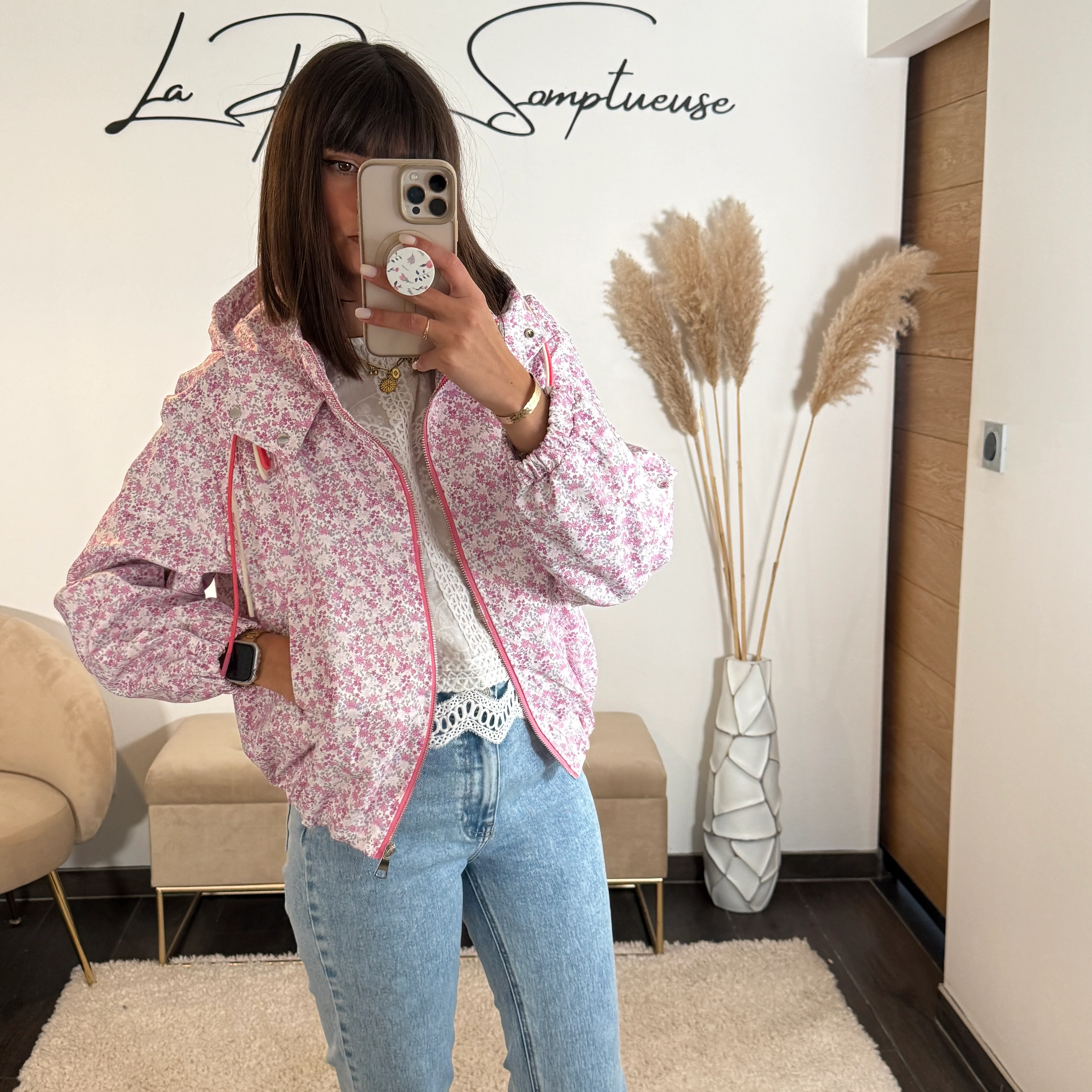 VESTE IMPERMEABLE ROSE FLOWERS