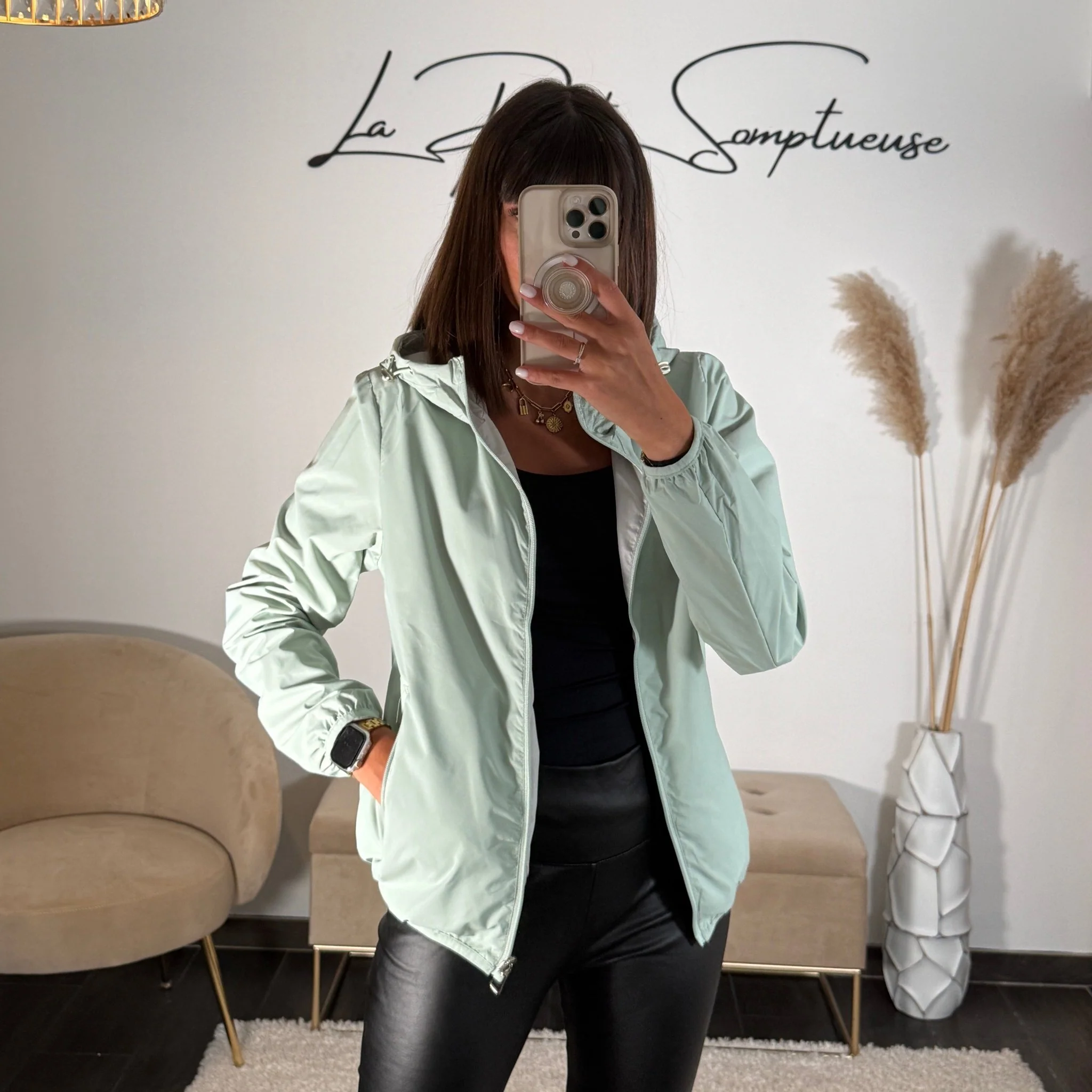 VESTE IMPERMEABLE VERT D'EAU ZOE - Image 2