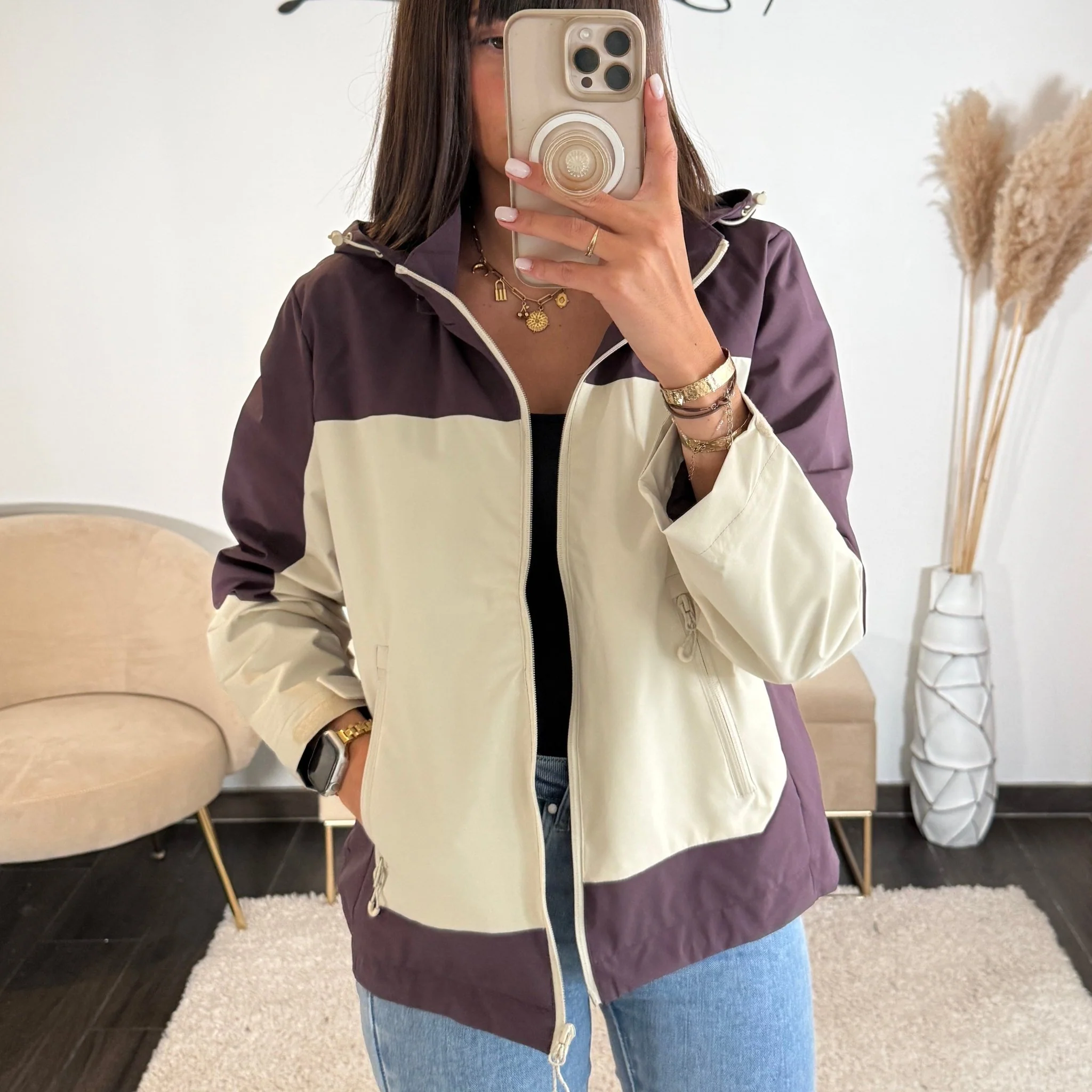 VESTE IMPERMEABLE VIOLET/BEIGE ISIA