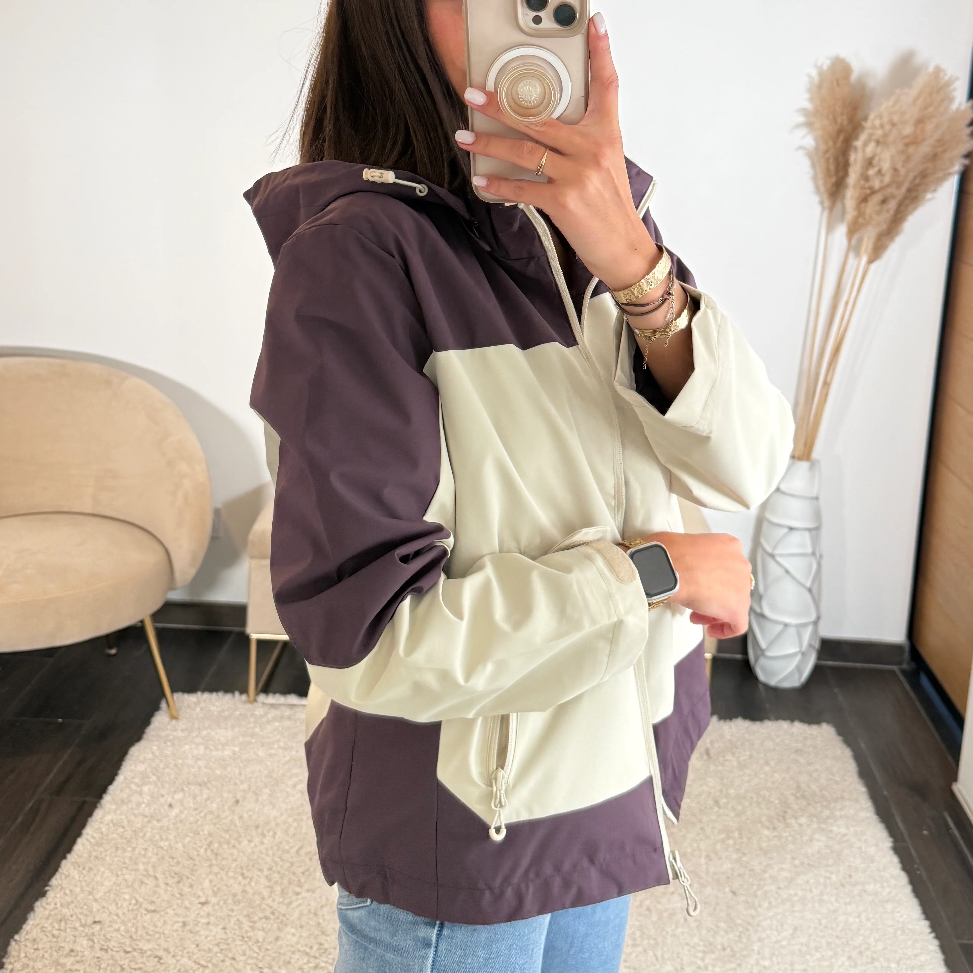 VESTE IMPERMEABLE VIOLET/BEIGE ISIA - Image 2