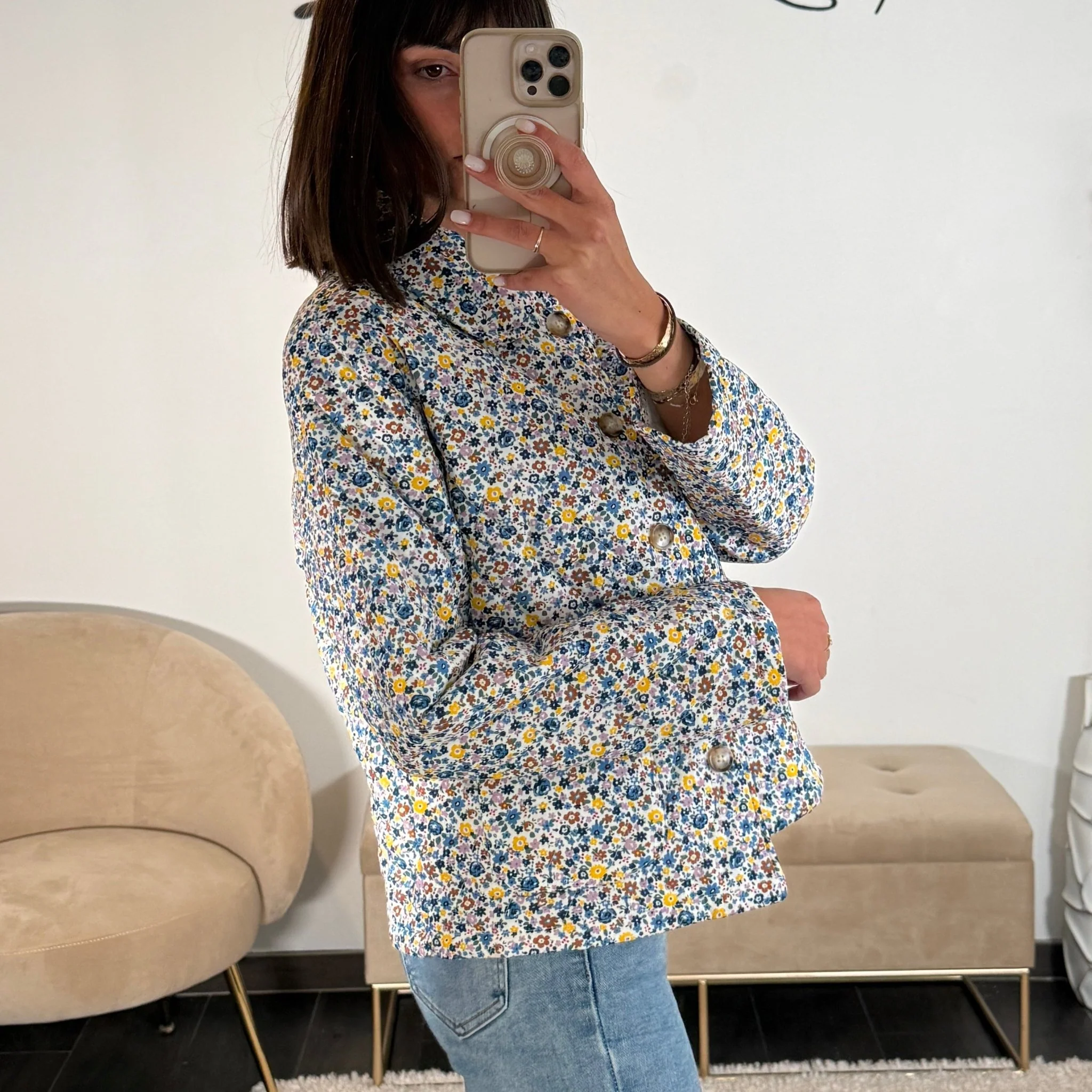 VESTE MATELASSEE BLEU FLOWERS - Image 3
