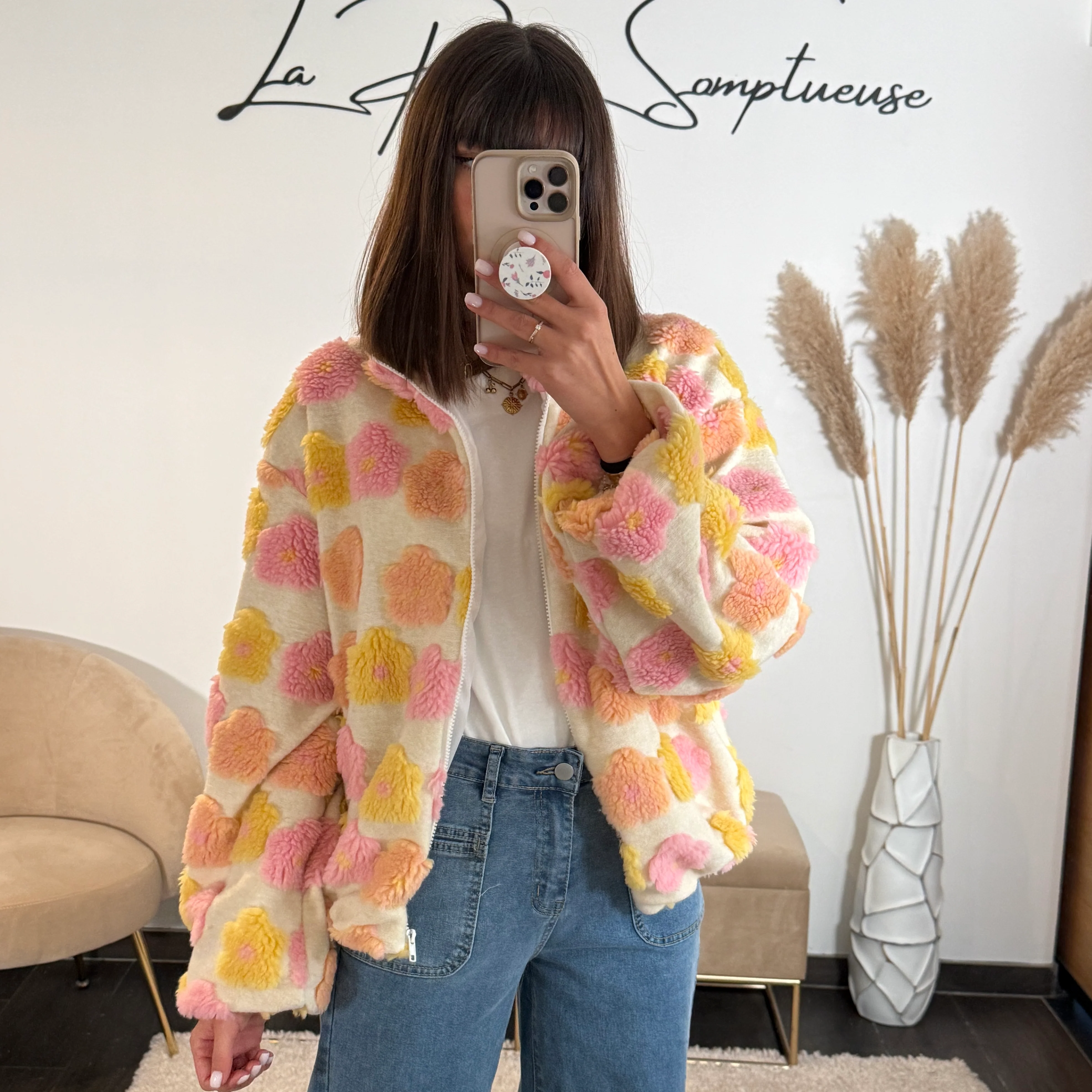 VESTE POLAIRE FLOWERS JAUNE ROSE - Image 2
