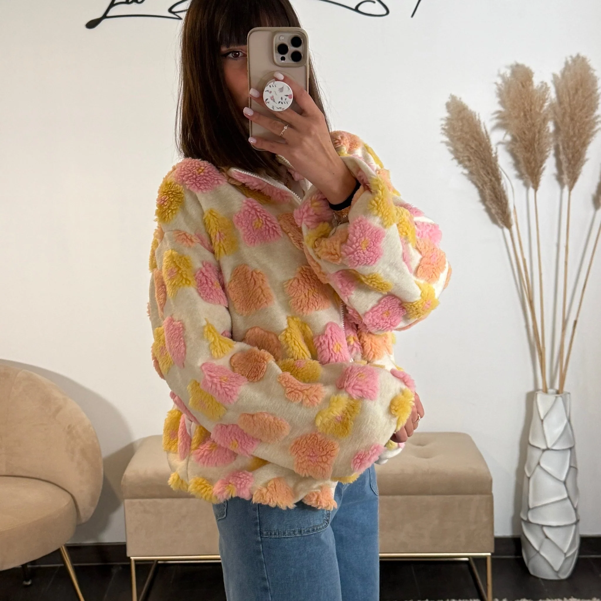 VESTE POLAIRE FLOWERS JAUNE ROSE - Image 3