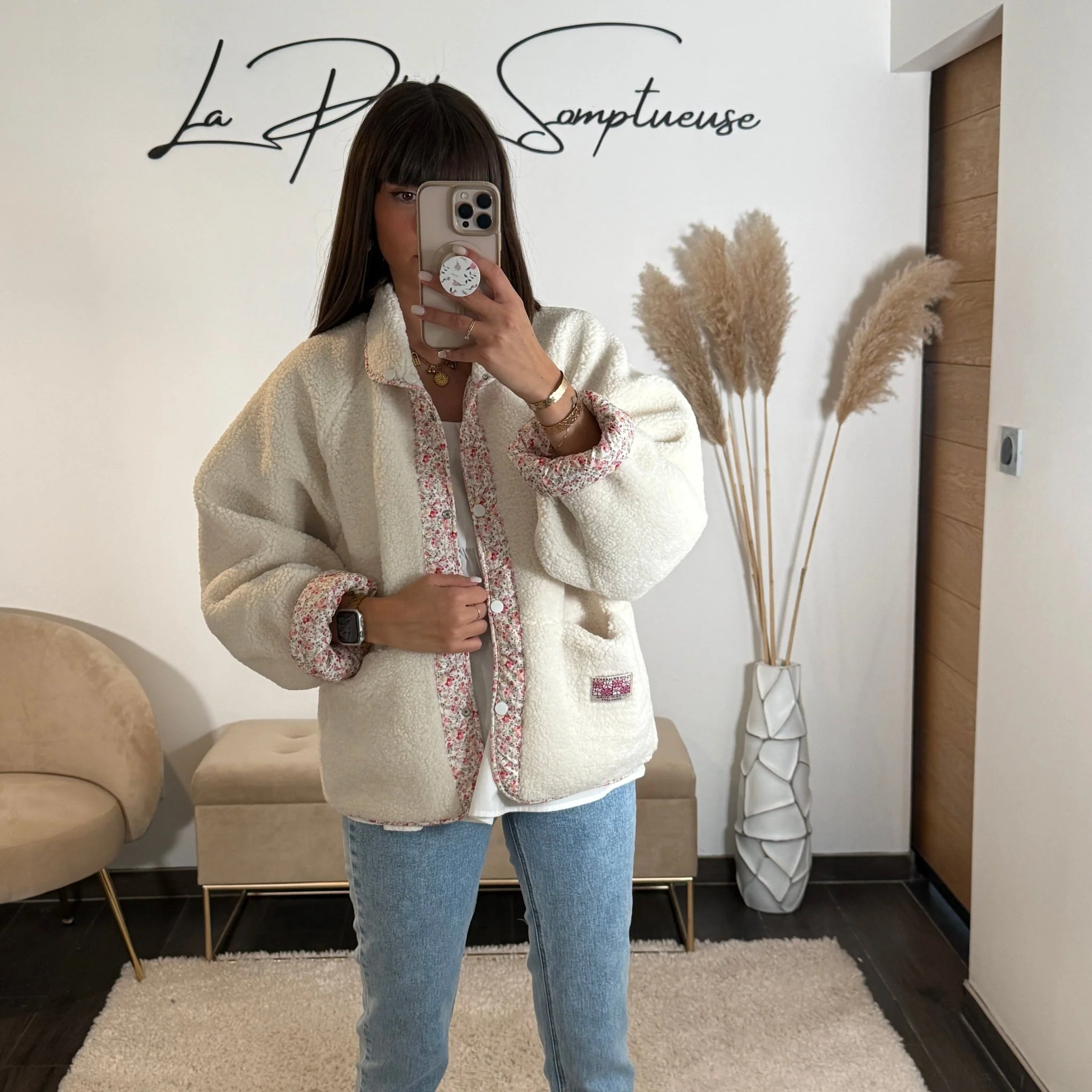 VESTE REVERSIBLE BLANCHE FLOWERS