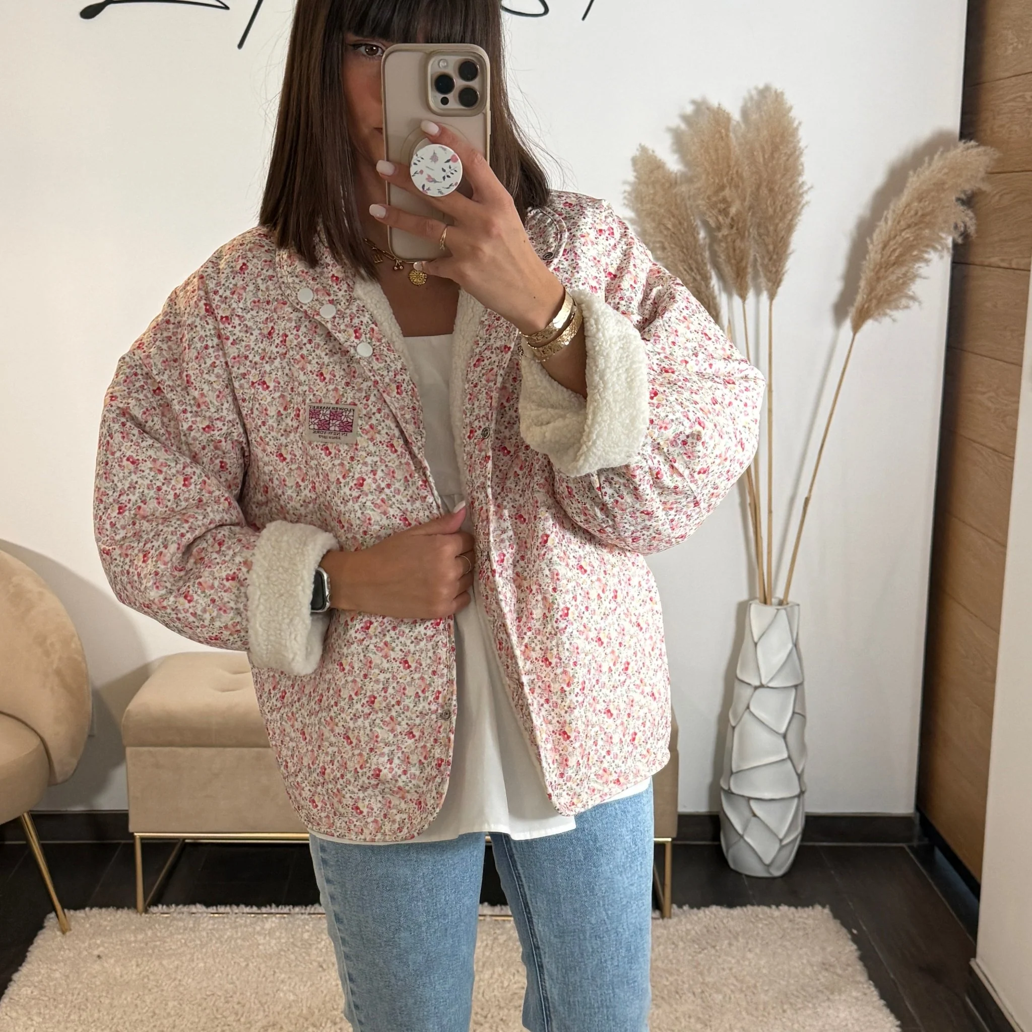 VESTE REVERSIBLE BLANCHE FLOWERS - Image 2