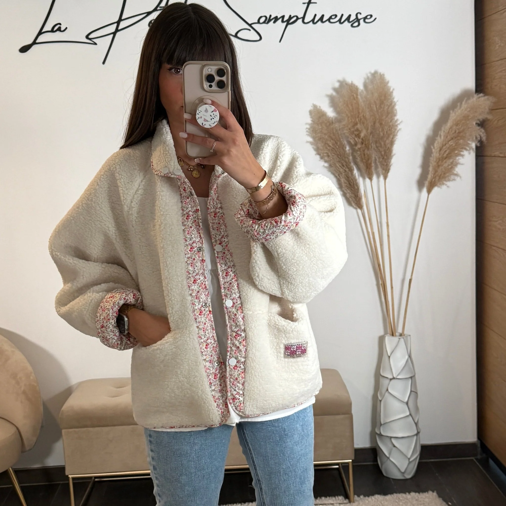 VESTE REVERSIBLE BLANCHE FLOWERS - Image 3