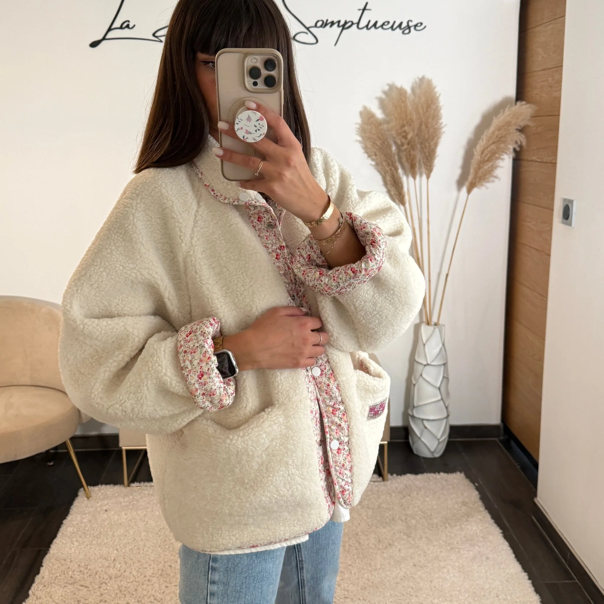 VESTE REVERSIBLE BLANCHE FLOWERS - Image 4