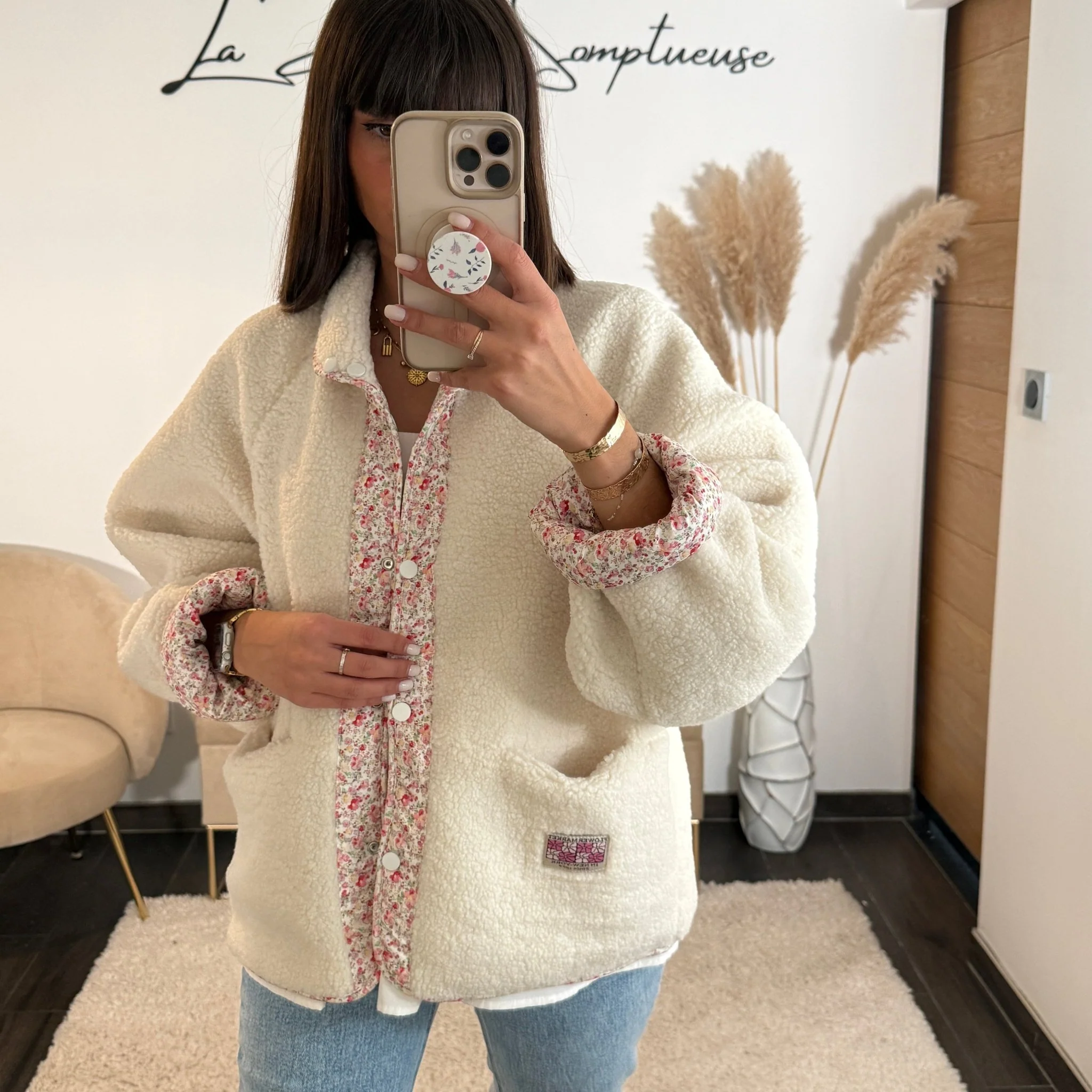VESTE REVERSIBLE BLANCHE FLOWERS - Image 5