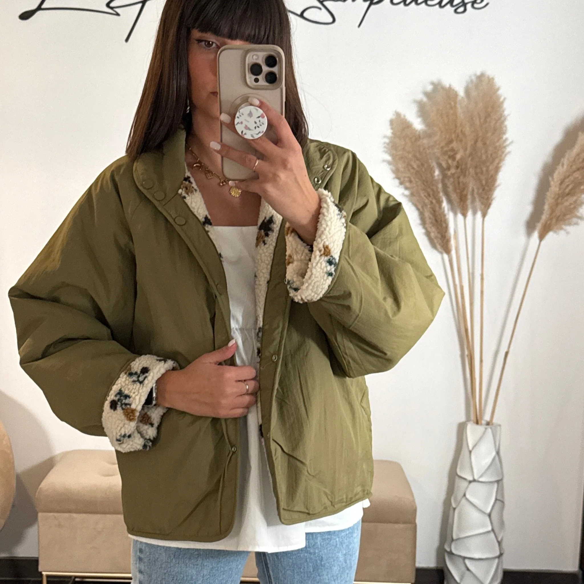 VESTE REVERSIBLE FLEURIE KAKI