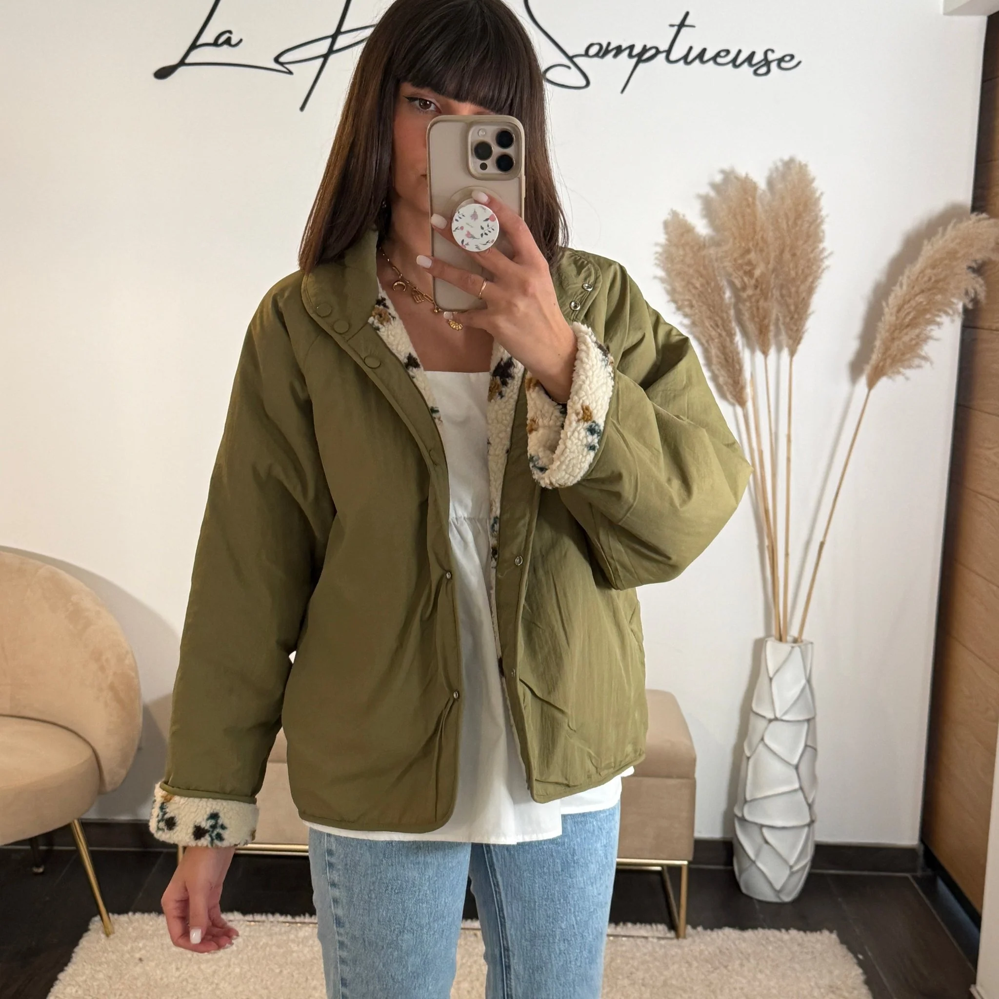 VESTE REVERSIBLE FLEURIE KAKI - Image 2
