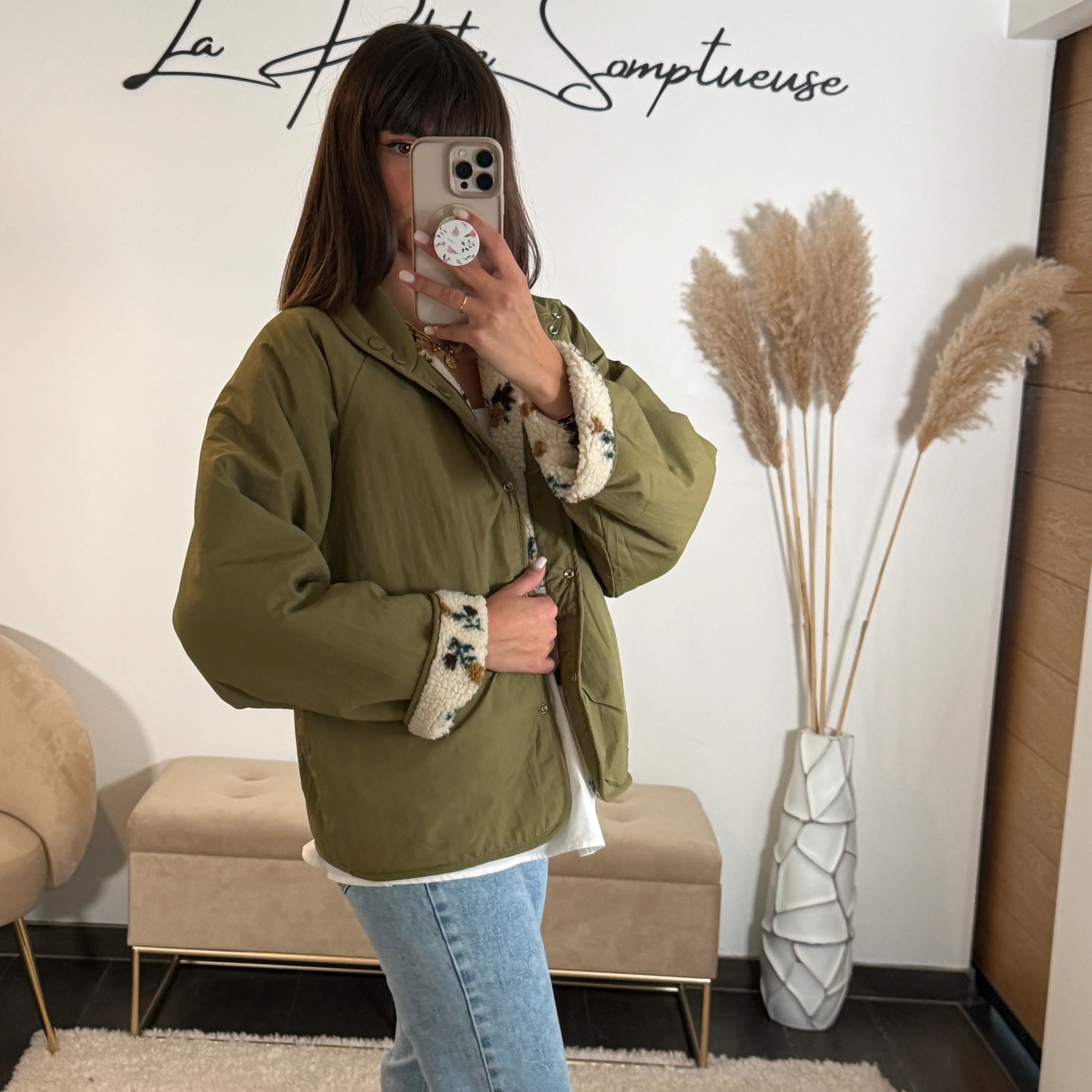 VESTE REVERSIBLE FLEURIE KAKI - Image 3