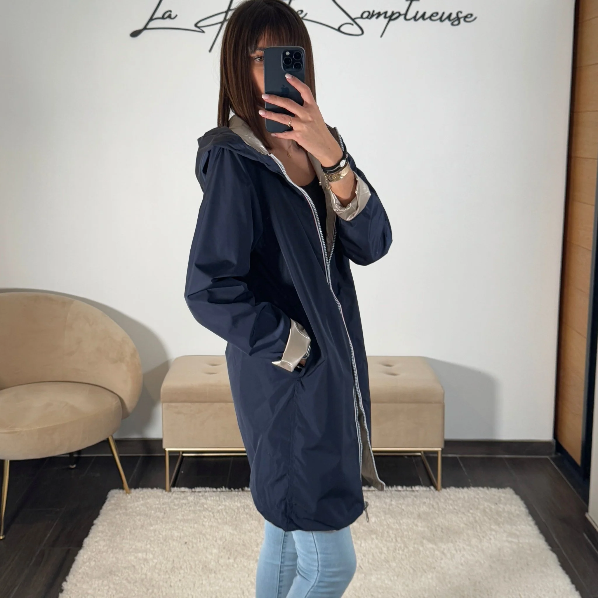 VESTE REVERSIBLE IMPERMEABLE BLEUE - Image 3