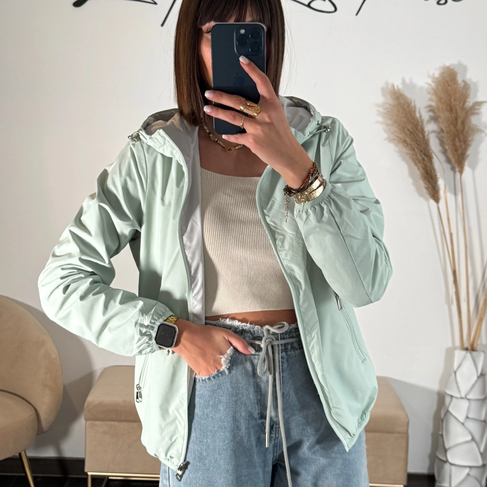 VESTE REVERSIBLE IMPERMEABLE VERT D'EAU