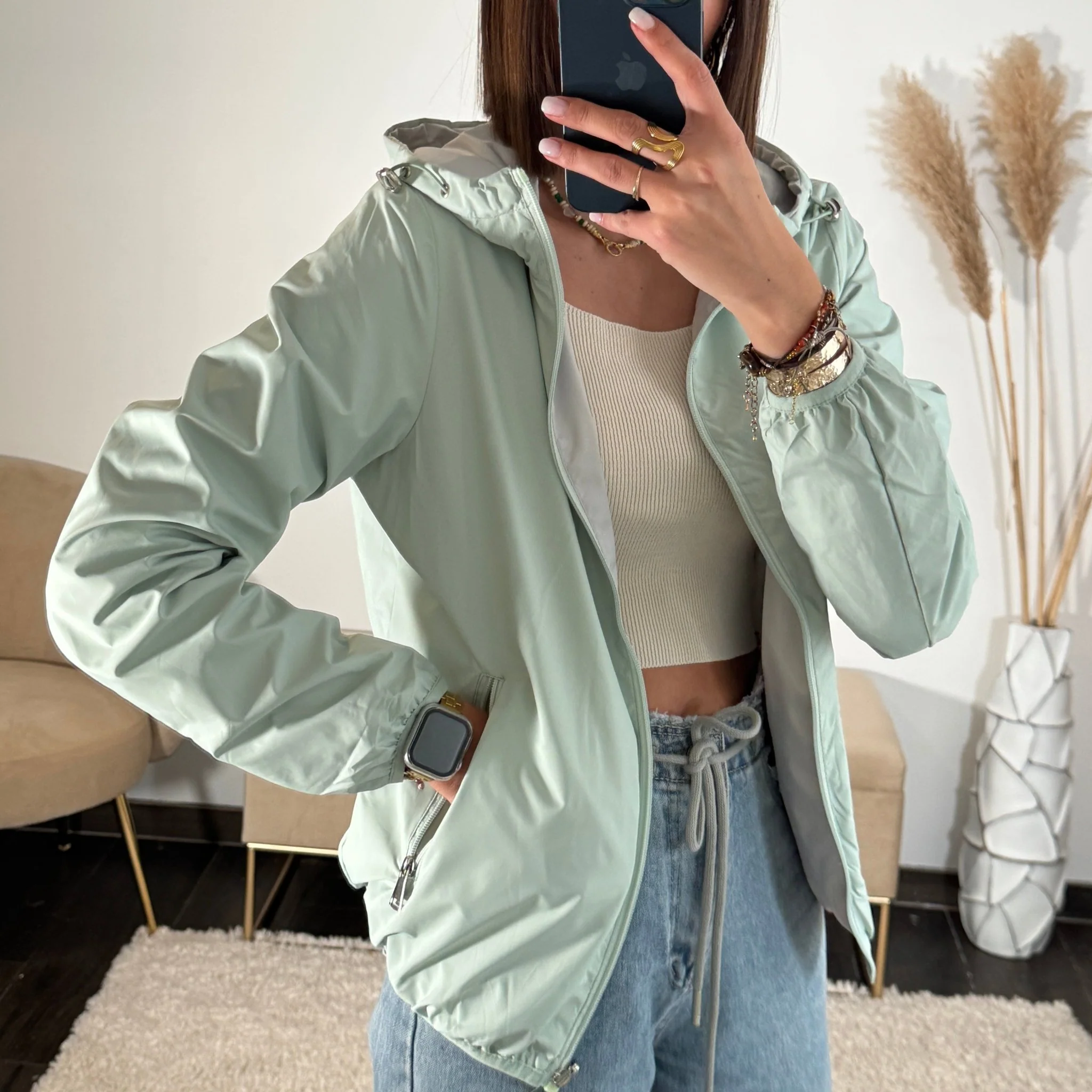VESTE REVERSIBLE IMPERMEABLE VERT D'EAU - Image 2