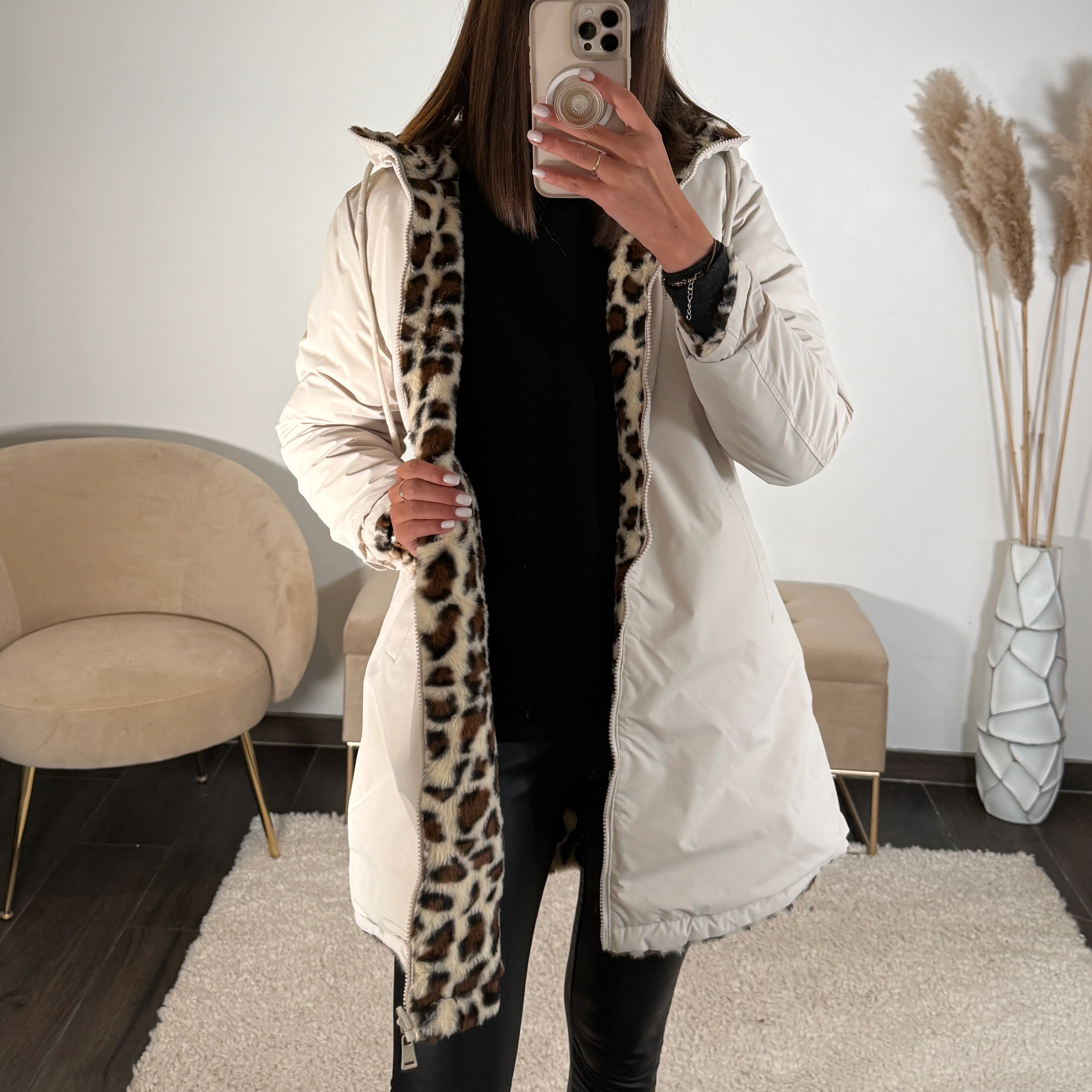 VESTE REVERSIBLE IMPERMEABLE LEOPARD BEIGE - Image 2