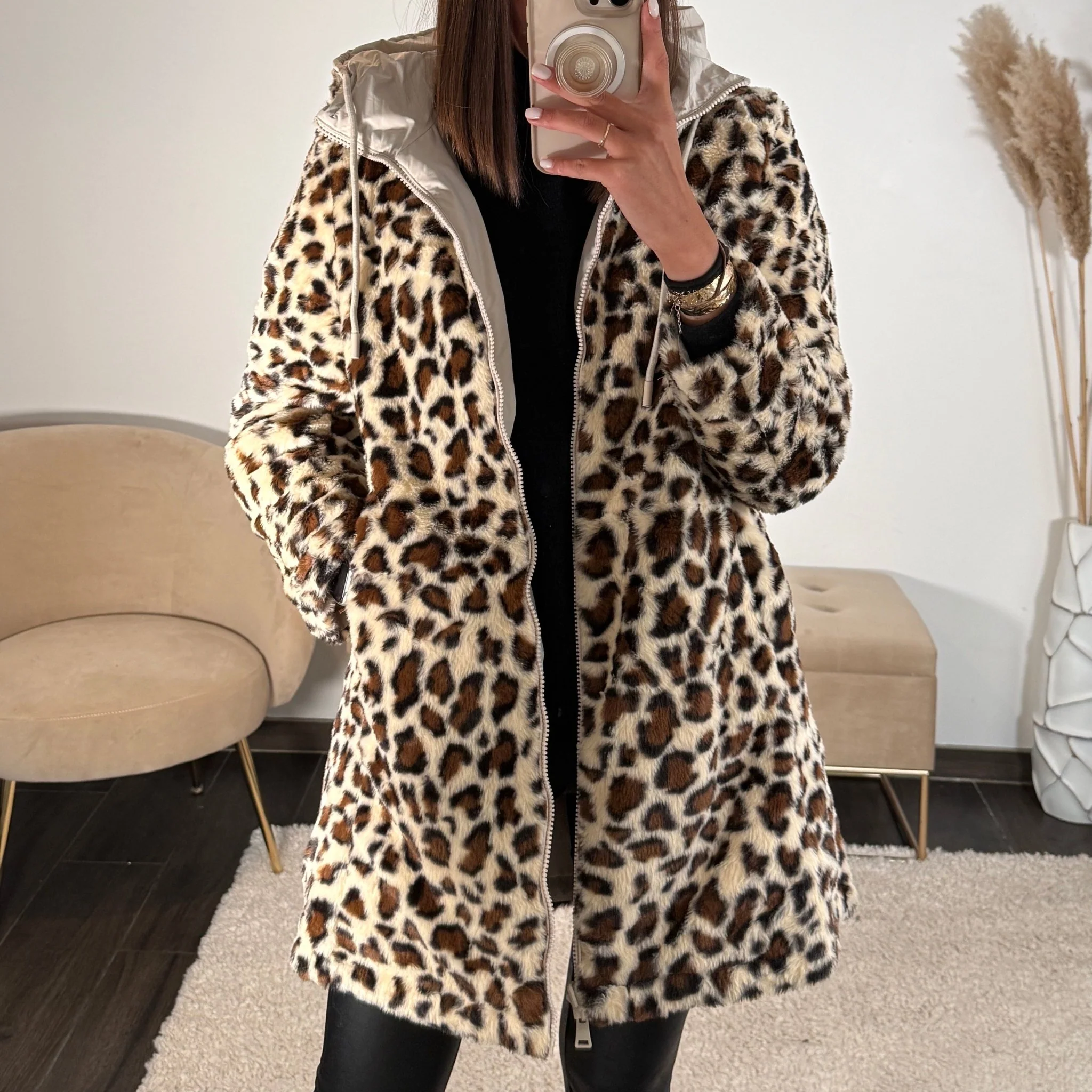 VESTE REVERSIBLE IMPERMEABLE LEOPARD BEIGE - Image 3