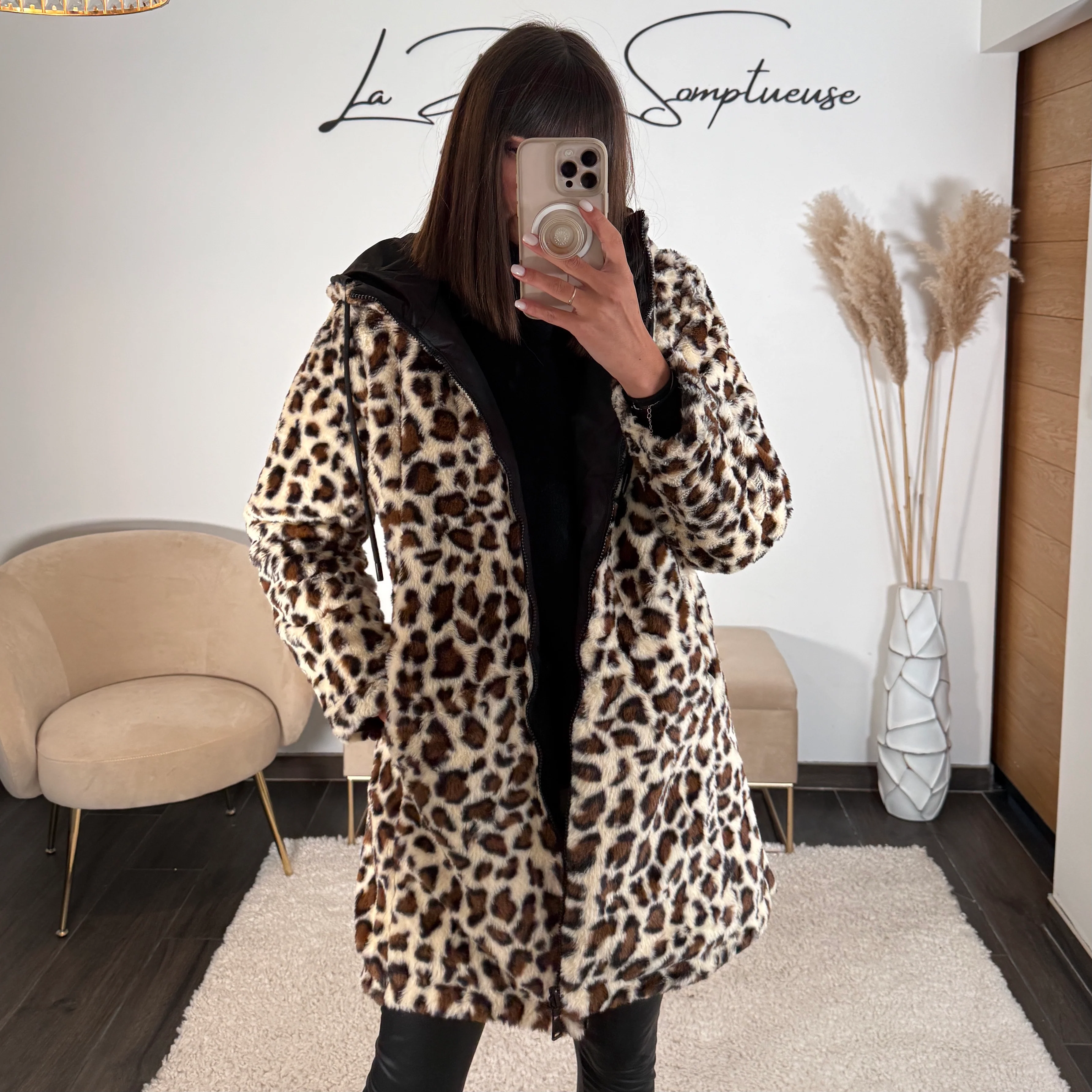 VESTE REVERSIBLE IMPERMEABLE LEOPARD NOIR - Image 5