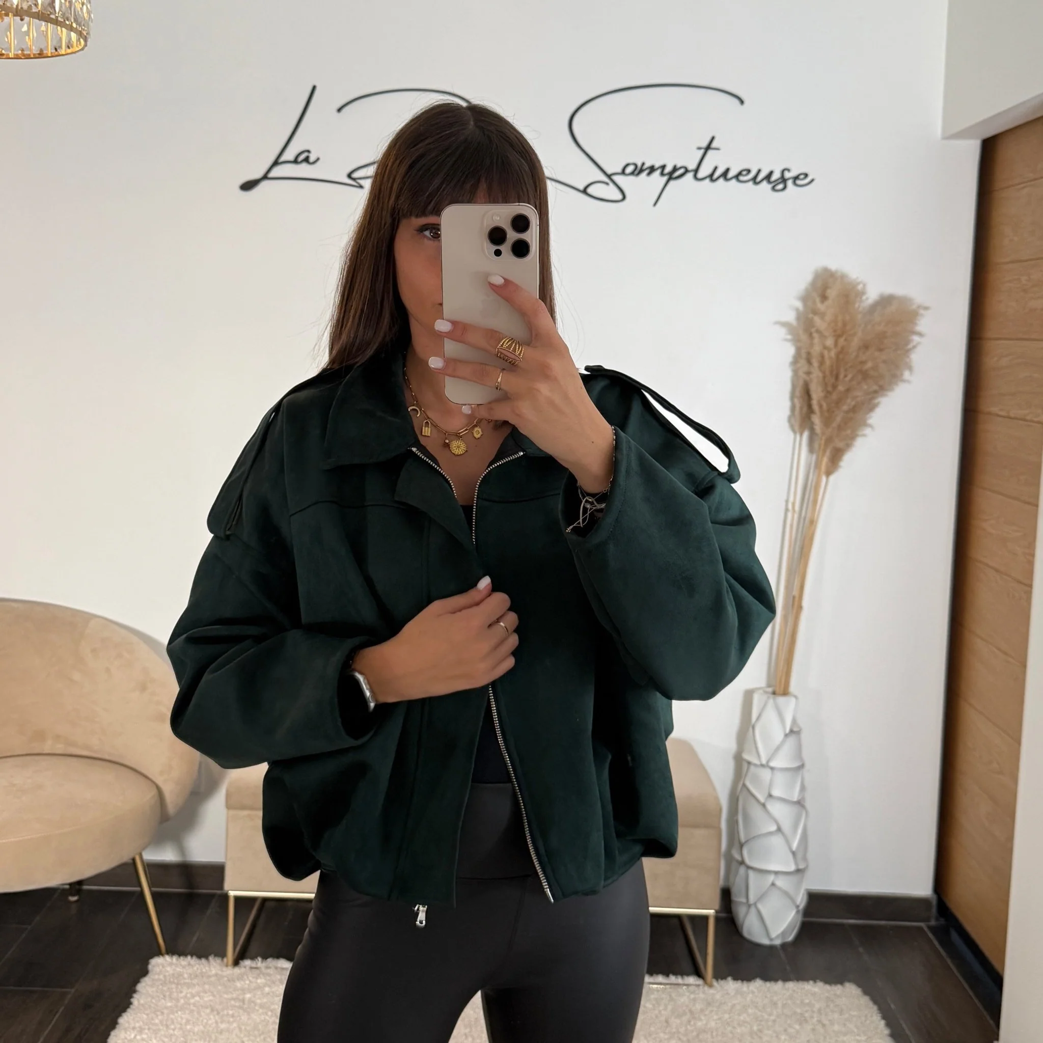 VESTE SUEDINE VERT SAPIN ZANA